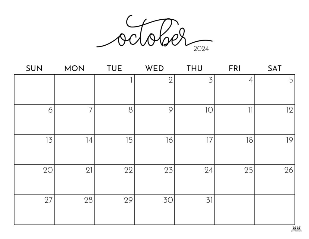 October 2024 Calendars - 50 Free Printables | Printabulls | Blank Calendar October 2024 Free Printable