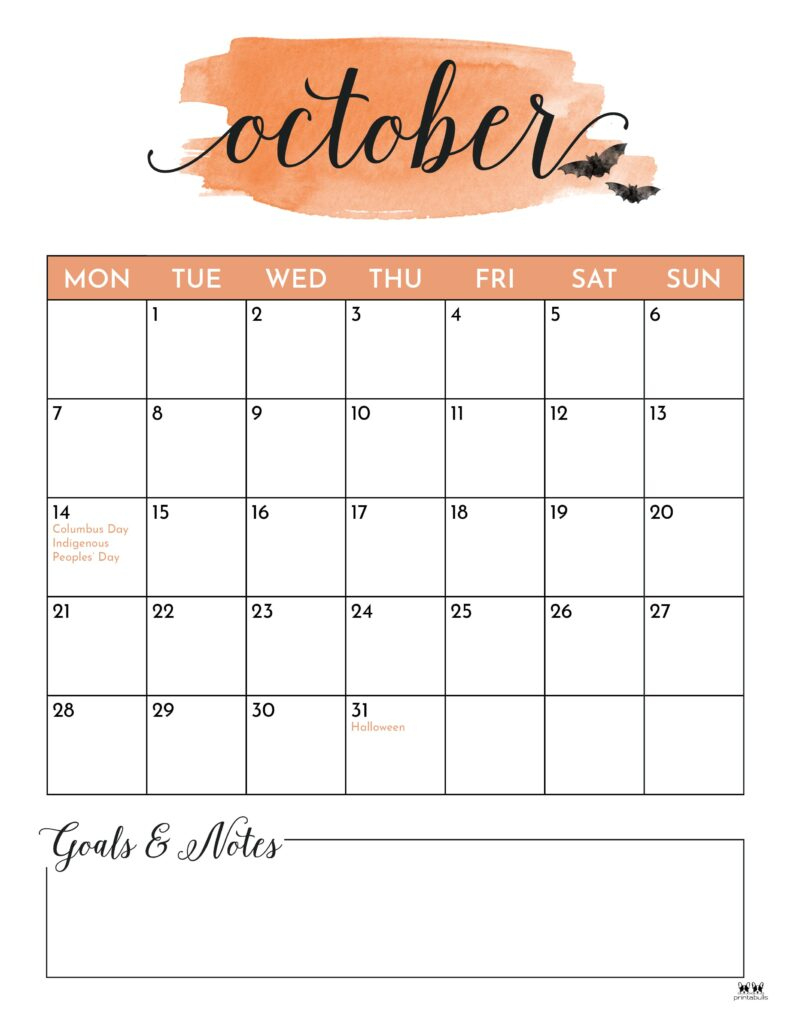 October 2024 Calendars - 50 Free Printables | Printabulls | Cute October 2024 Calendar