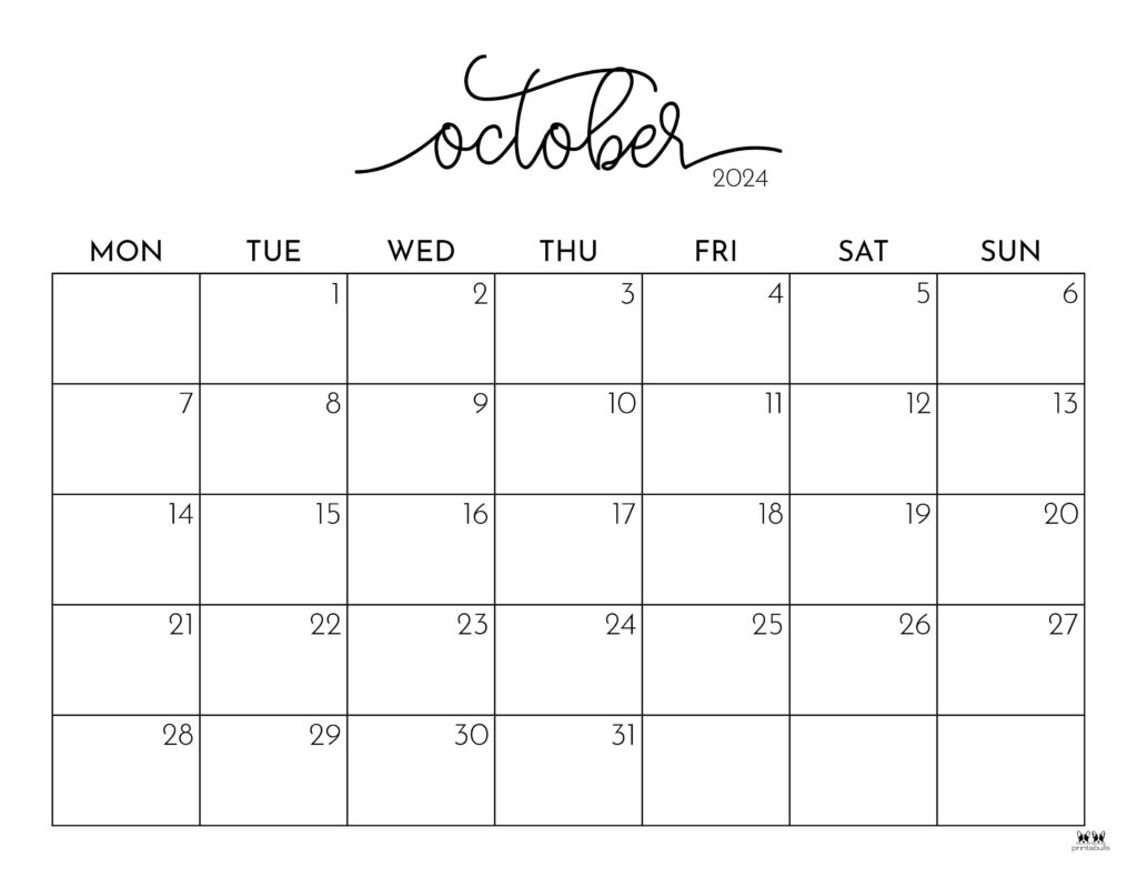 October 2024 Calendars - 50 Free Printables | Printabulls | Cute Printable Calendar October 2024