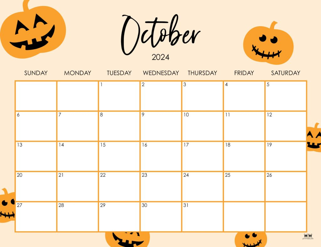 October 2024 Calendars - 50 Free Printables | Printabulls | Free Printable October 2024 Calendar Halloween