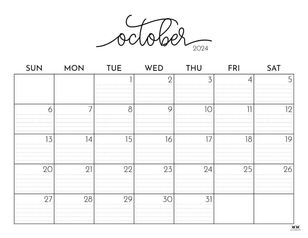 October 2024 Calendars - 50 Free Printables | Printabulls | October 10 2024 Calendar