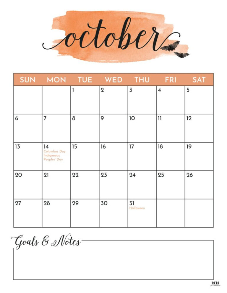 October 2024 Calendars - 50 Free Printables | Printabulls | October 2024 Calendar Aesthetic