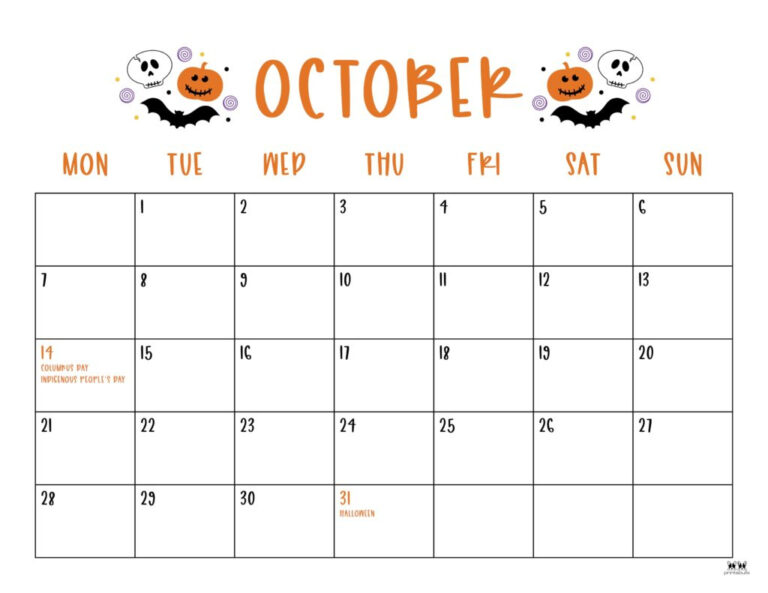 October 2024 Calendars - 50 Free Printables | Printabulls | October 2024 Calendar Printable Cute