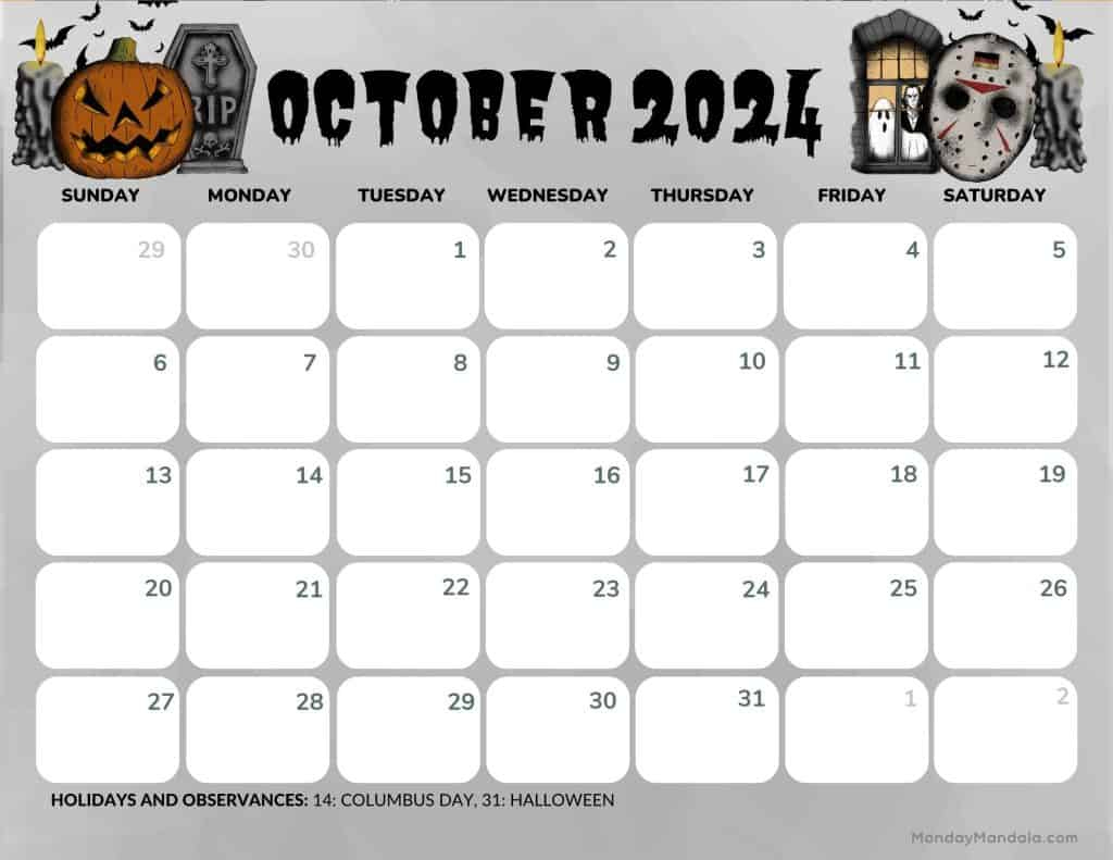 October 2024 Calendars (52 Free Pdf Printables) | Halloween October 2024 Calendar