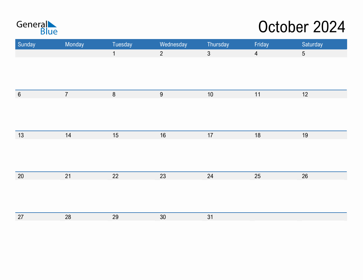 October 2024 Monthly Calendar (Pdf, Word, Excel) | General Blue October 2024 Calendar