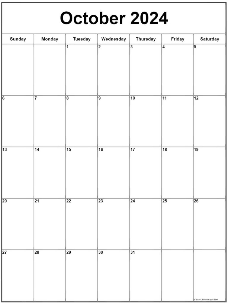 October 2024 Vertical Calendar | Portrait | October 2024 Calendar Vertical Printable