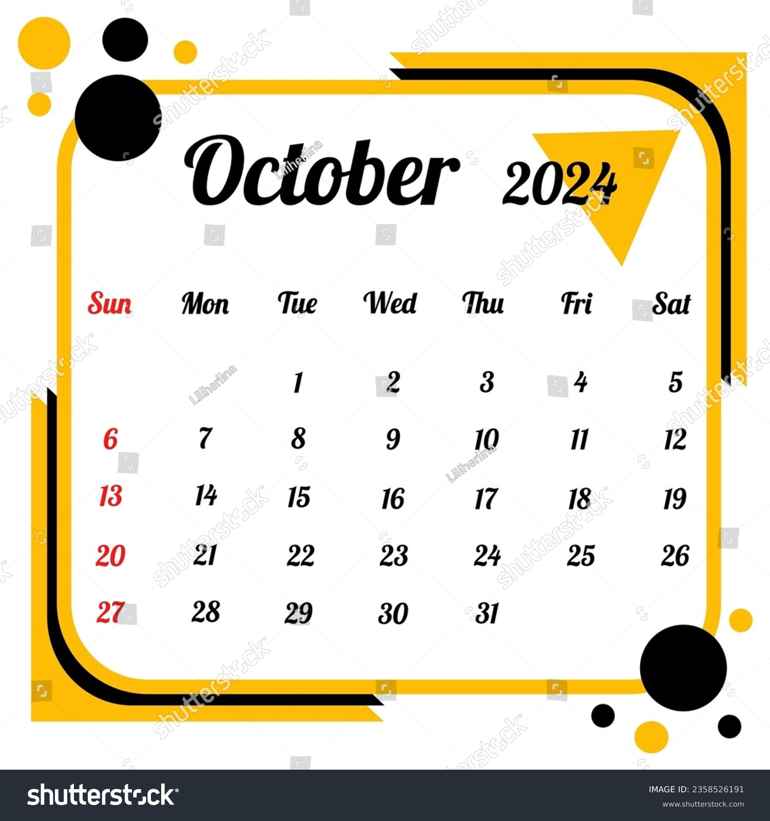 Oktober 2024 Kalender In Flacher Ausführung: Stock-Vektorgrafik | October 11 2024 Calendar