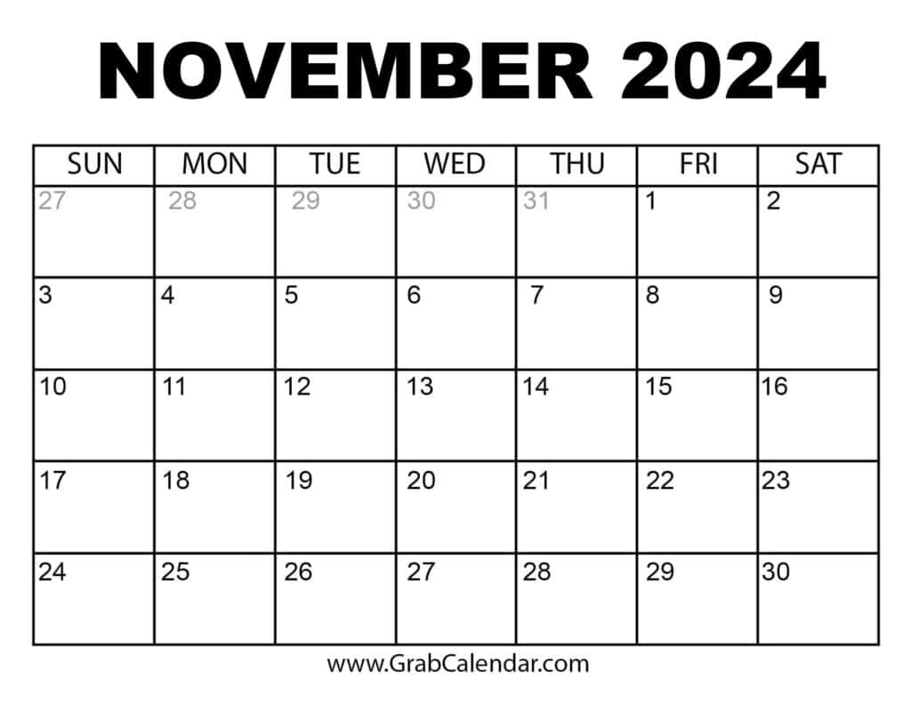 Printable November 2024 Calendar | Printable October And November 2024 Calendar