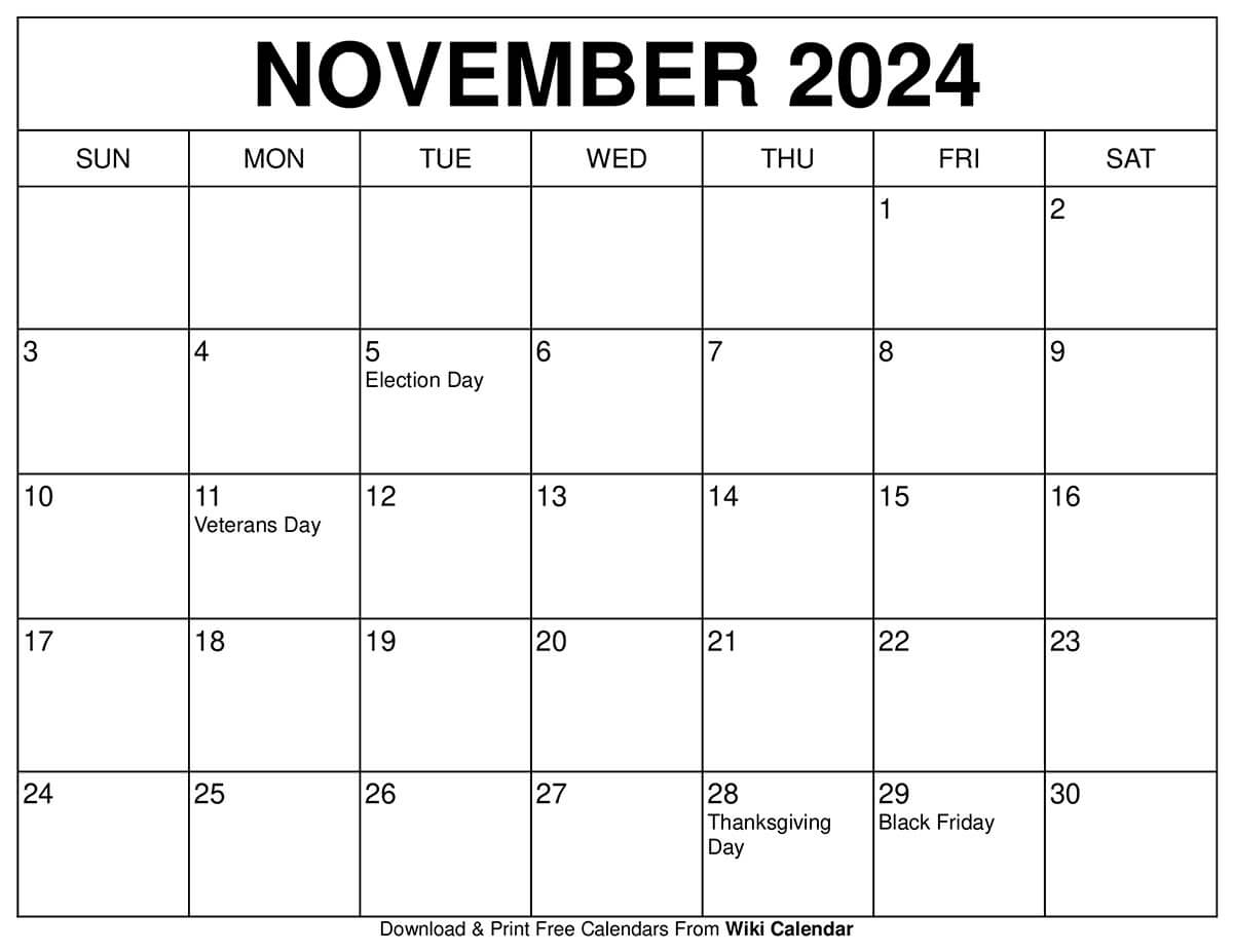 Printable November 2024 Calendar Templates With Holidays - Wiki | October 2024 Calendar Wiki