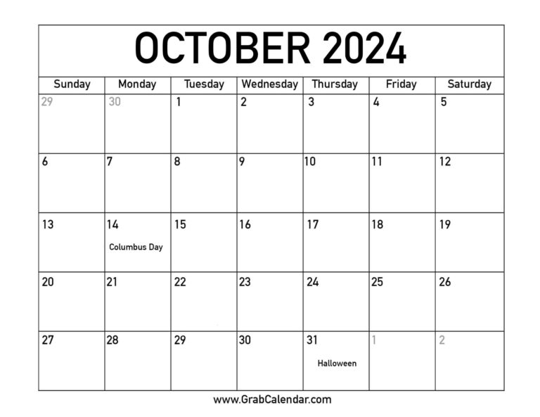 Printable October 2024 Calendar | Holiday Calendar October 2024