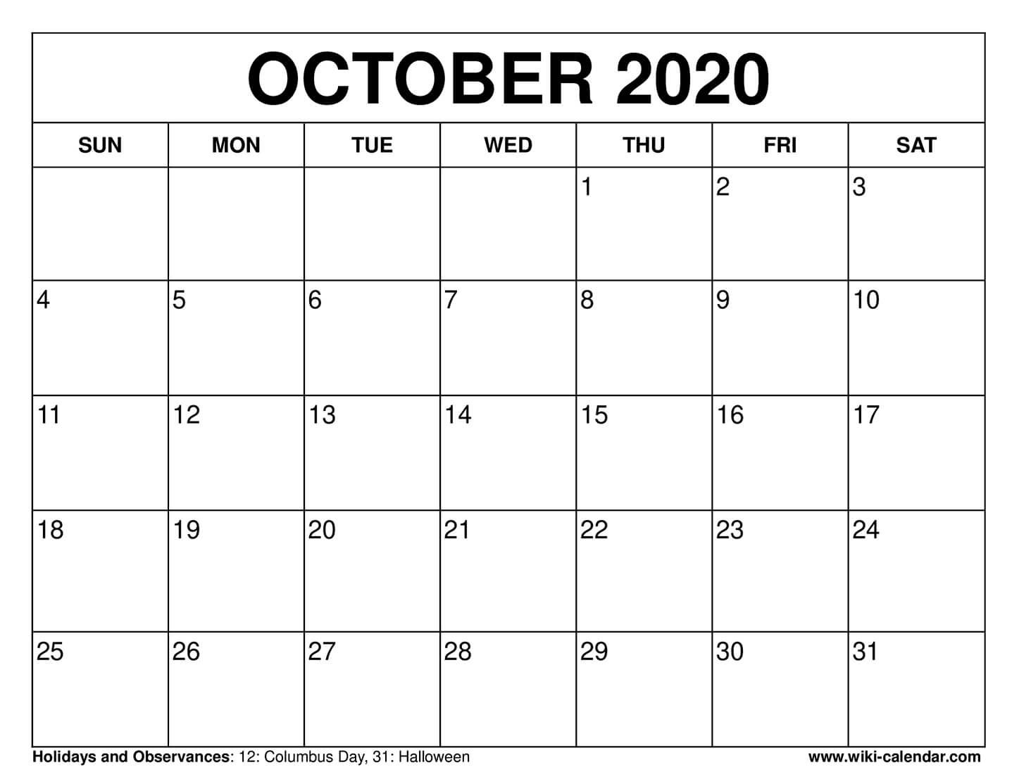 Printable October 2024 Calendar Templates With Holidays | Free Printable Calendar October 2024 Wiki