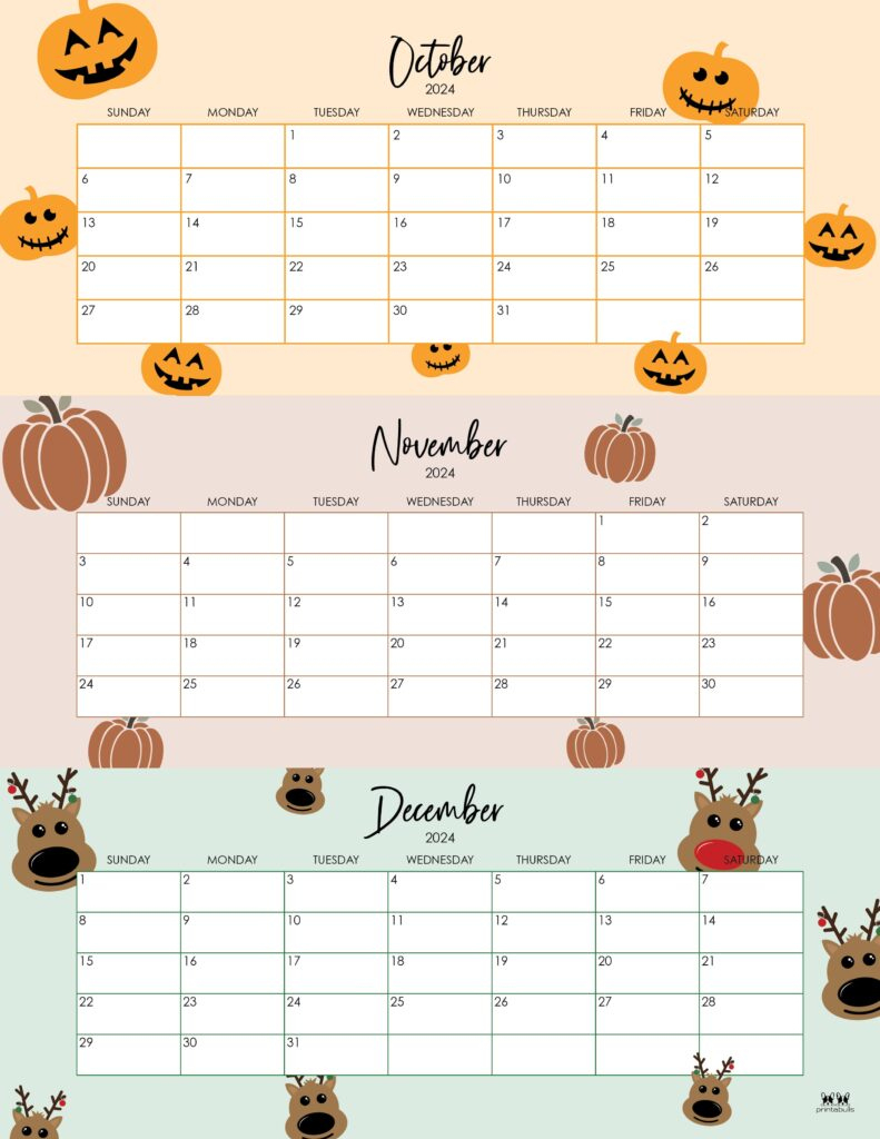 Three Month/Quarterly Calendars - 36 Free Calendars | Printabulls | Printable 3 Month Calendar October November December 2024