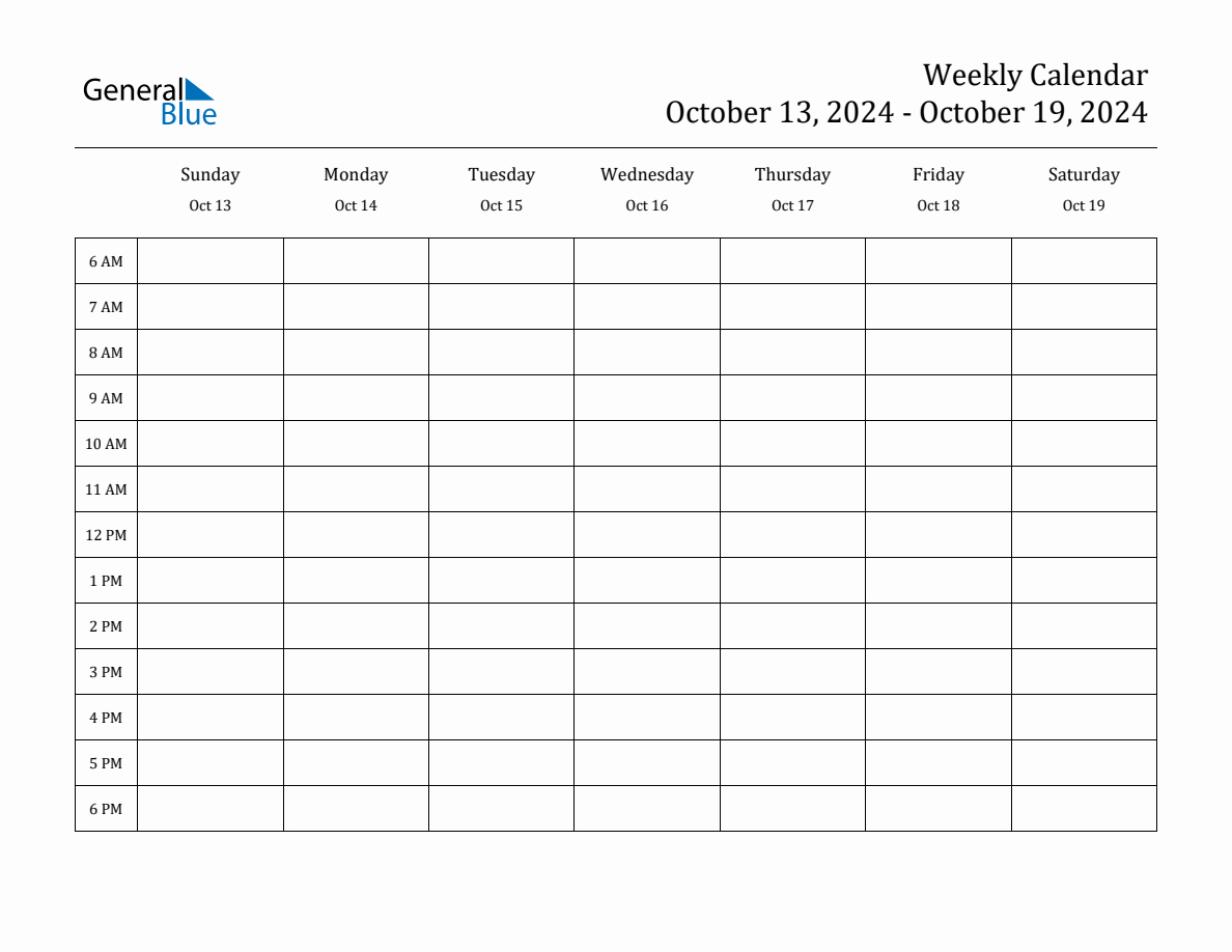 Weekly Calendar - October 13, 2024 To October 19, 2024 - (Pdf | October 13 2024 Calendar