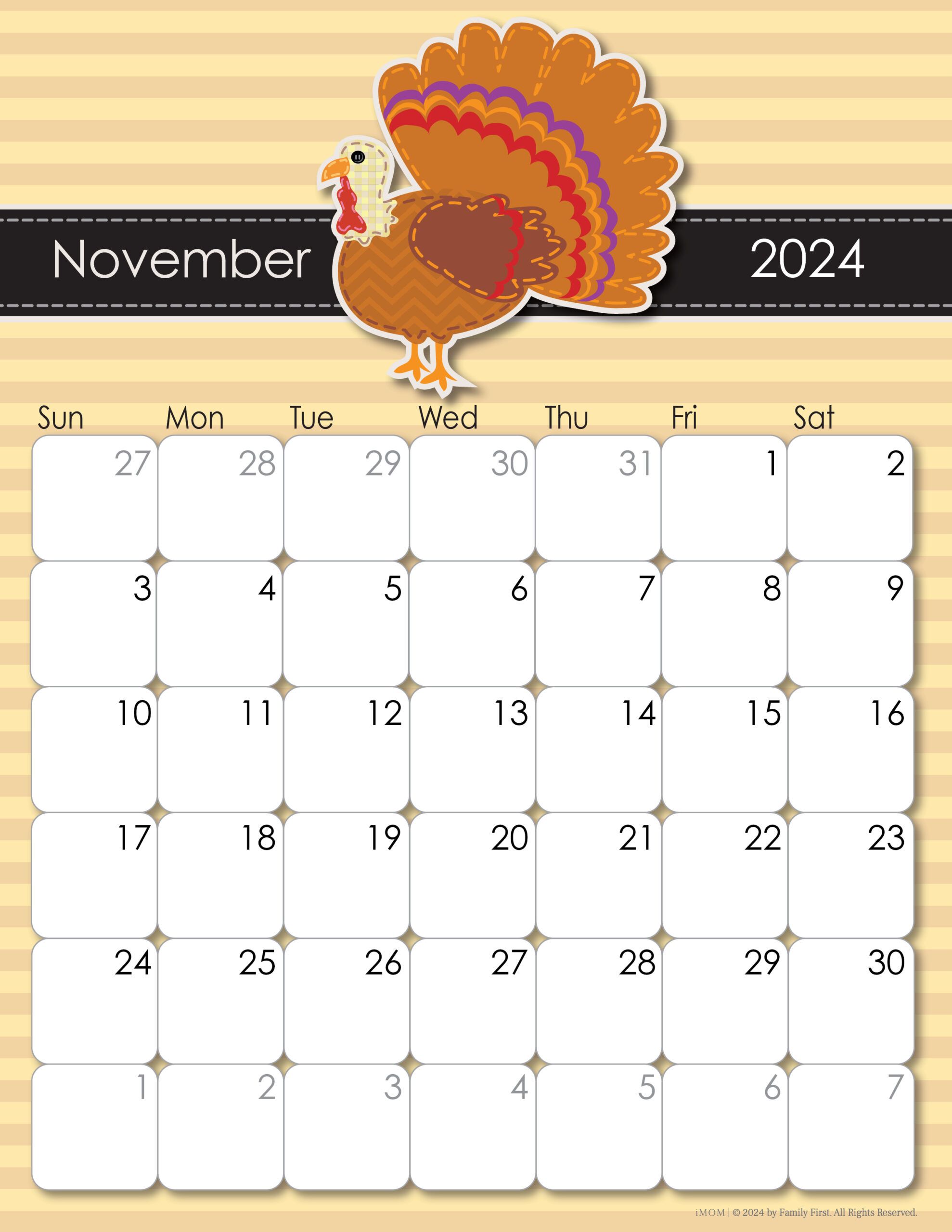 2024-2025 Whimsical Printable Calendars For Moms - Imom | Printable Turkey Calendar Numbers November 2024