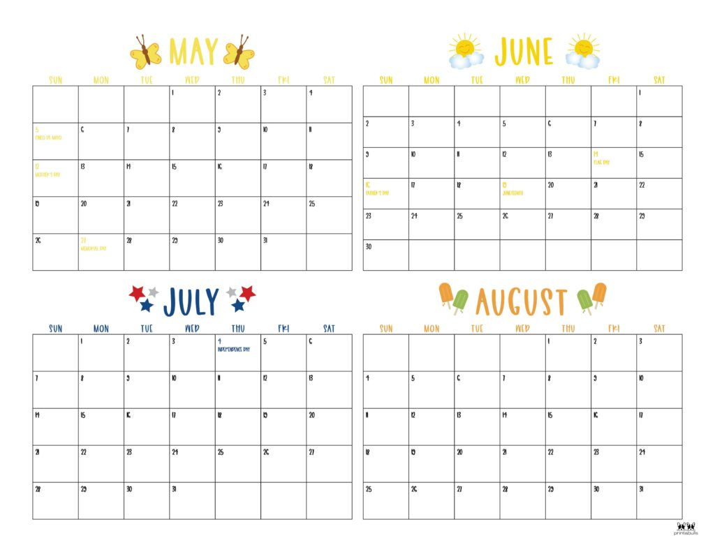 2024 Four Month Calendars - 18 Free Printables | Printabulls | 4 Month Printable Calendar August Thru November 2024