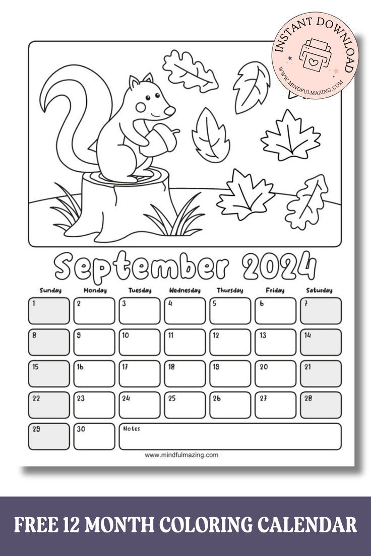 2024 Free Printable Coloring Calendars For Kids | 2024 November Calendar Printable Free Kids