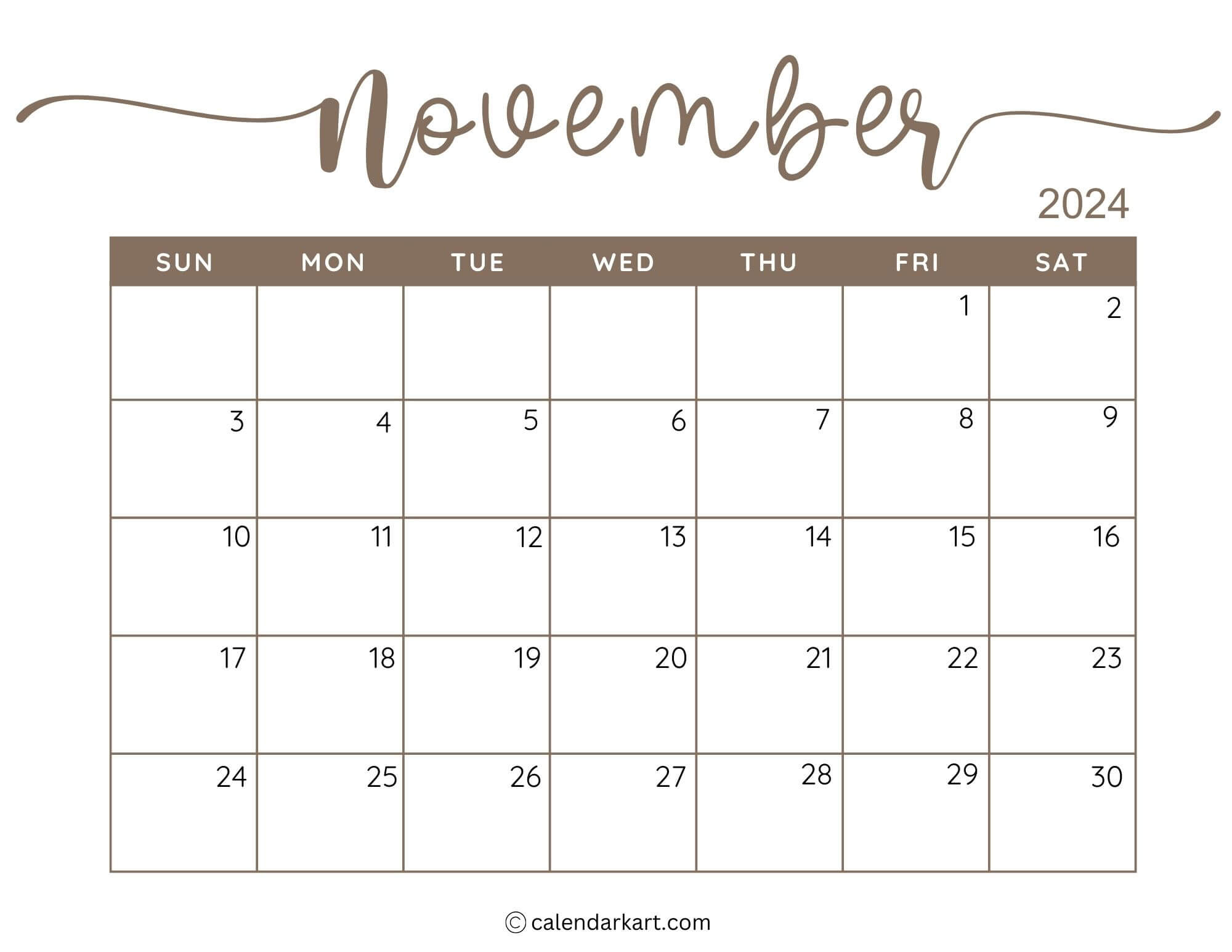 38 Printable November 2024 Calendars | Free Pdf - Calendarkart | Calendar Matching Activity November 2024 Printable