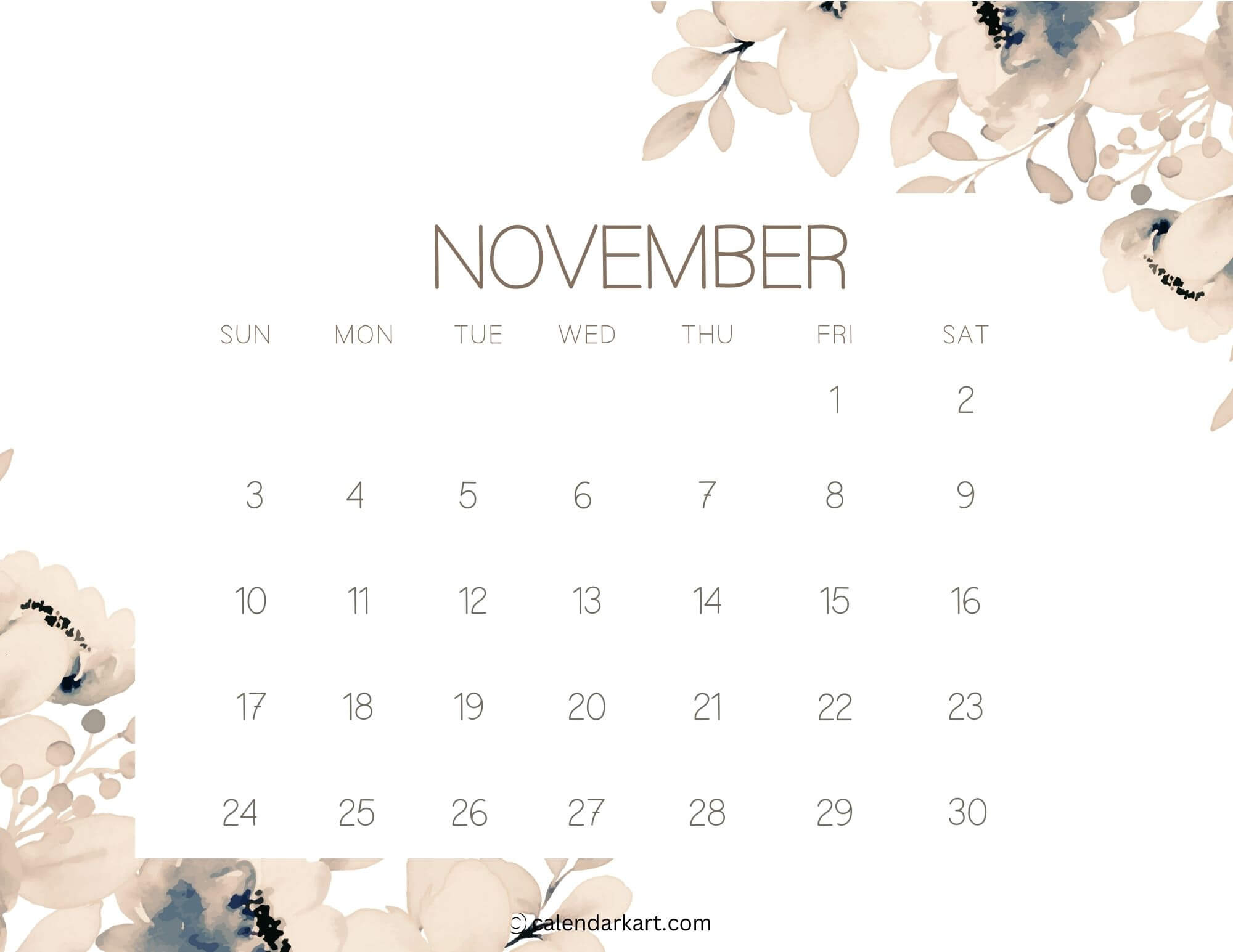 38 Printable November 2024 Calendars | Free Pdf - Calendarkart | Printable Office Calendar November 2024