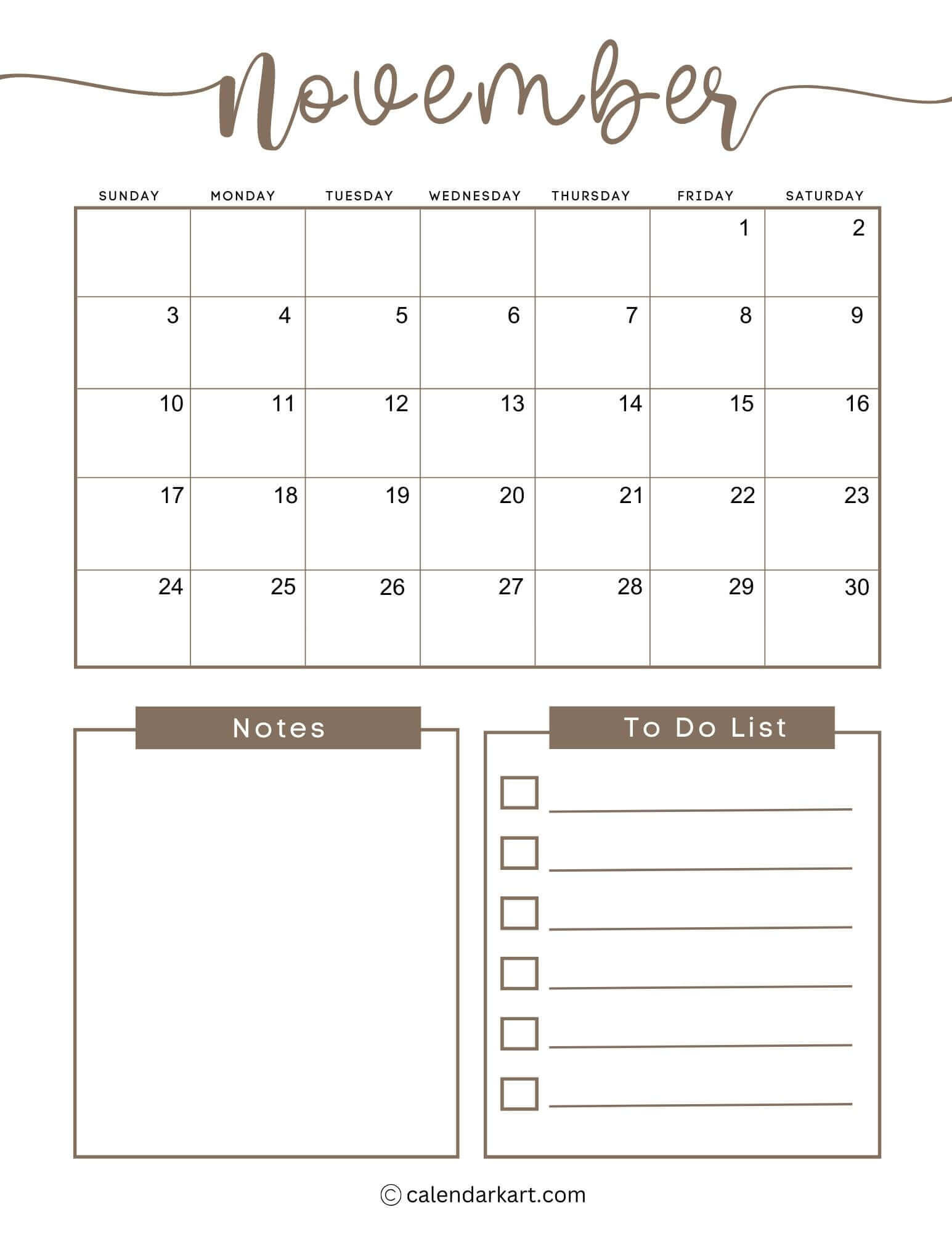 38 Printable November 2024 Calendars | Free Pdf - Calendarkart | Printable Office Weekly Calendar November 2024