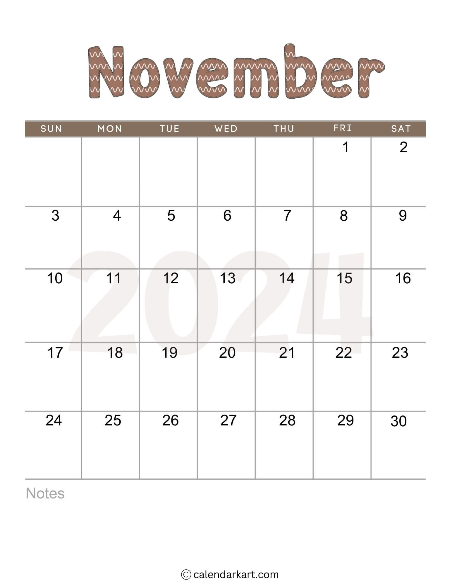 38 Printable November 2024 Calendars | Free Pdf - Calendarkart | Printable Office Weekly Calendar November 2024