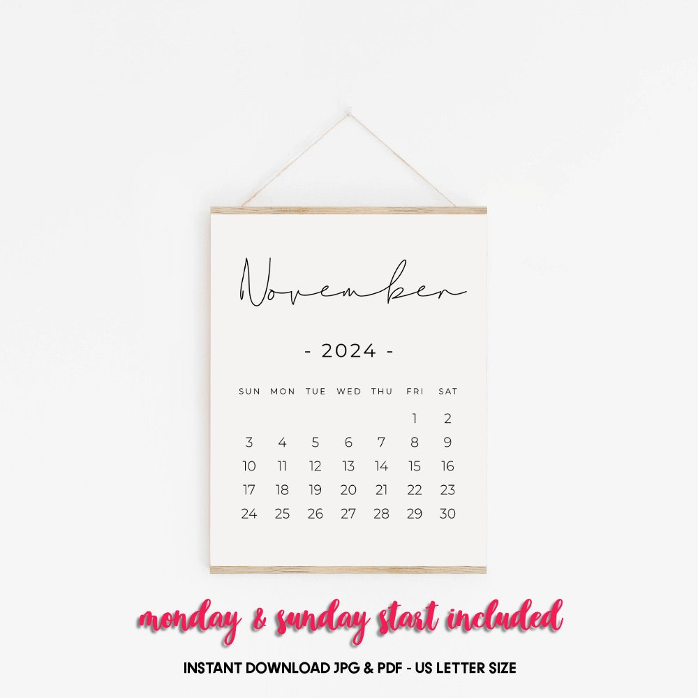 Buy November 2024 Printable Calendar, Pregnancy Calendar Digital | Printable November 2024 Calendar Baby Announcement