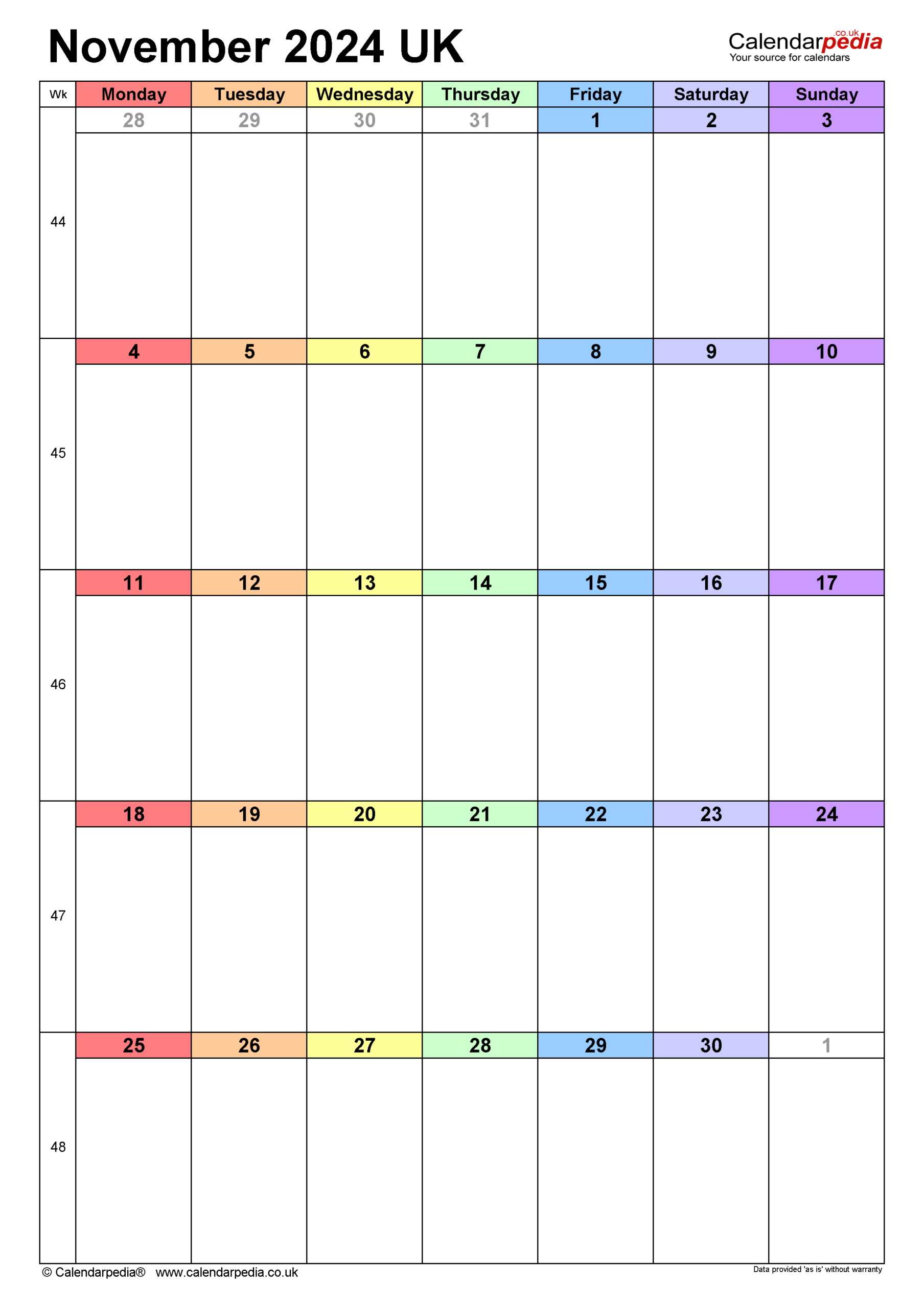 Calendar November 2024 Uk With Excel, Word And Pdf Templates | Printable Pocket Calendar November 2024