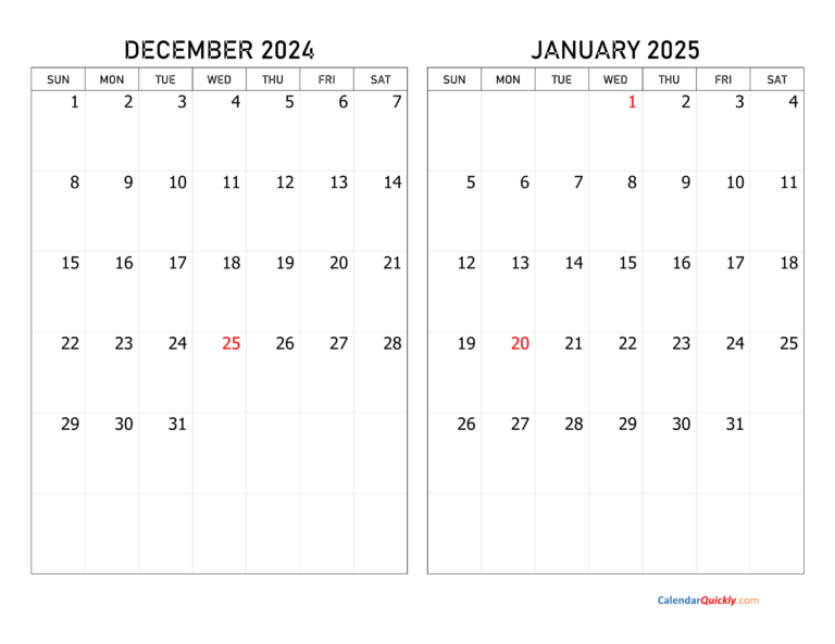 December 2024 And January 2025 Calendar | Calendar Quickly | Printable November December 2024 And January Calendar 2025