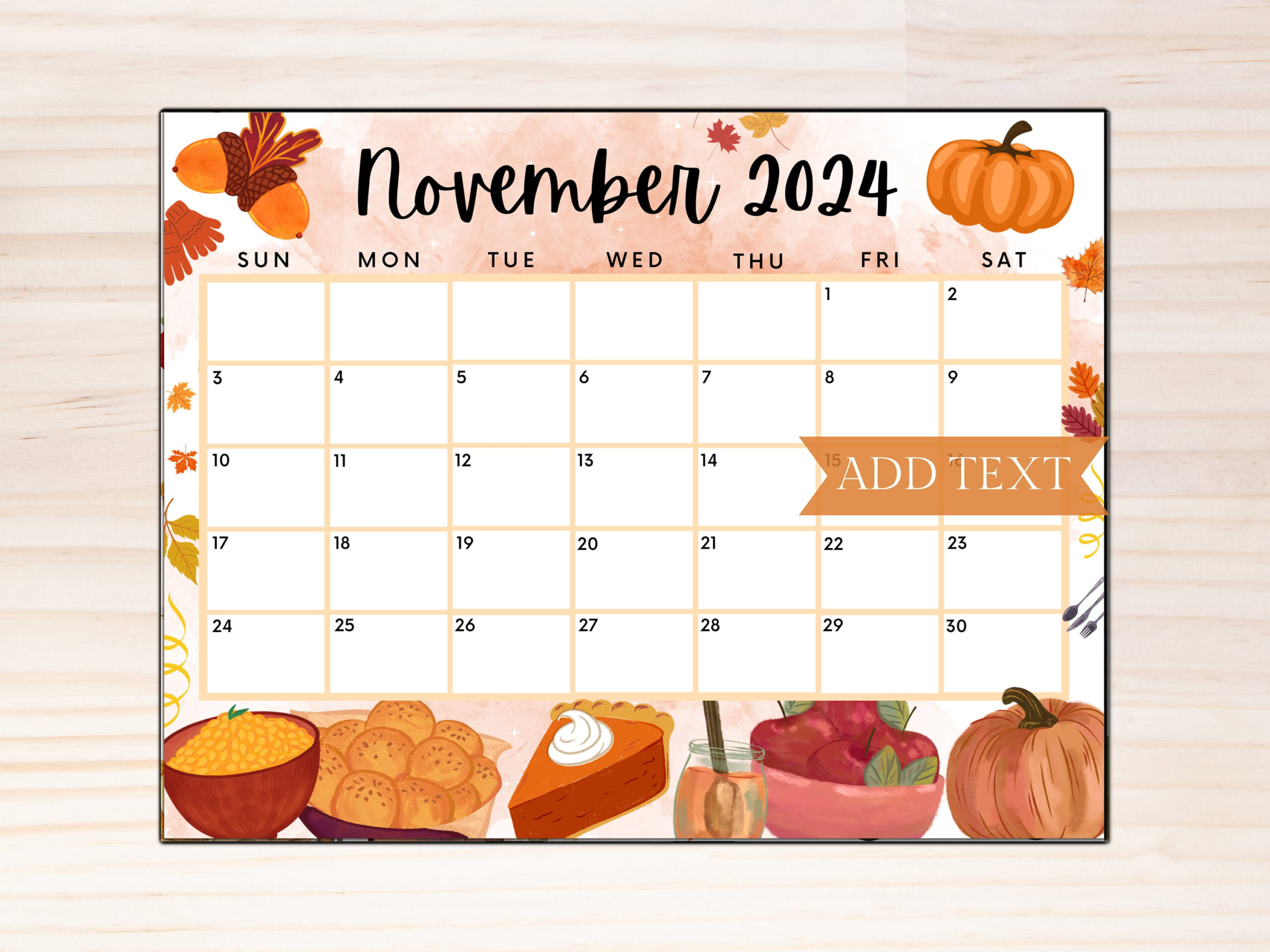 Druckbarer Kalender Für November 2024, Bearbeitbarer Süßer | November Printable Calendars 2024