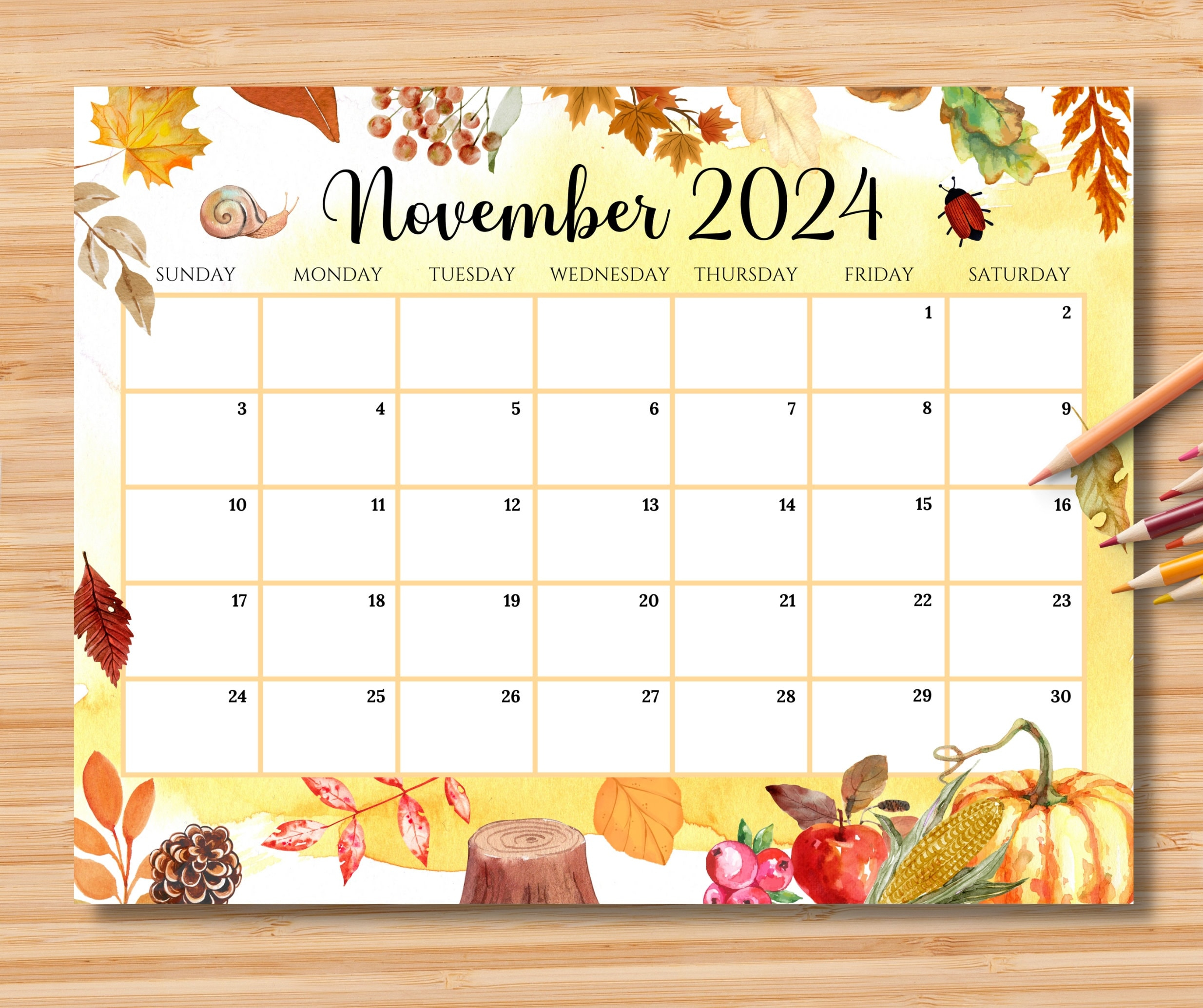 Editable November 2024 Calendar, Beautiful Fall Autumn With | Printable November 2024 Calendar Decorative