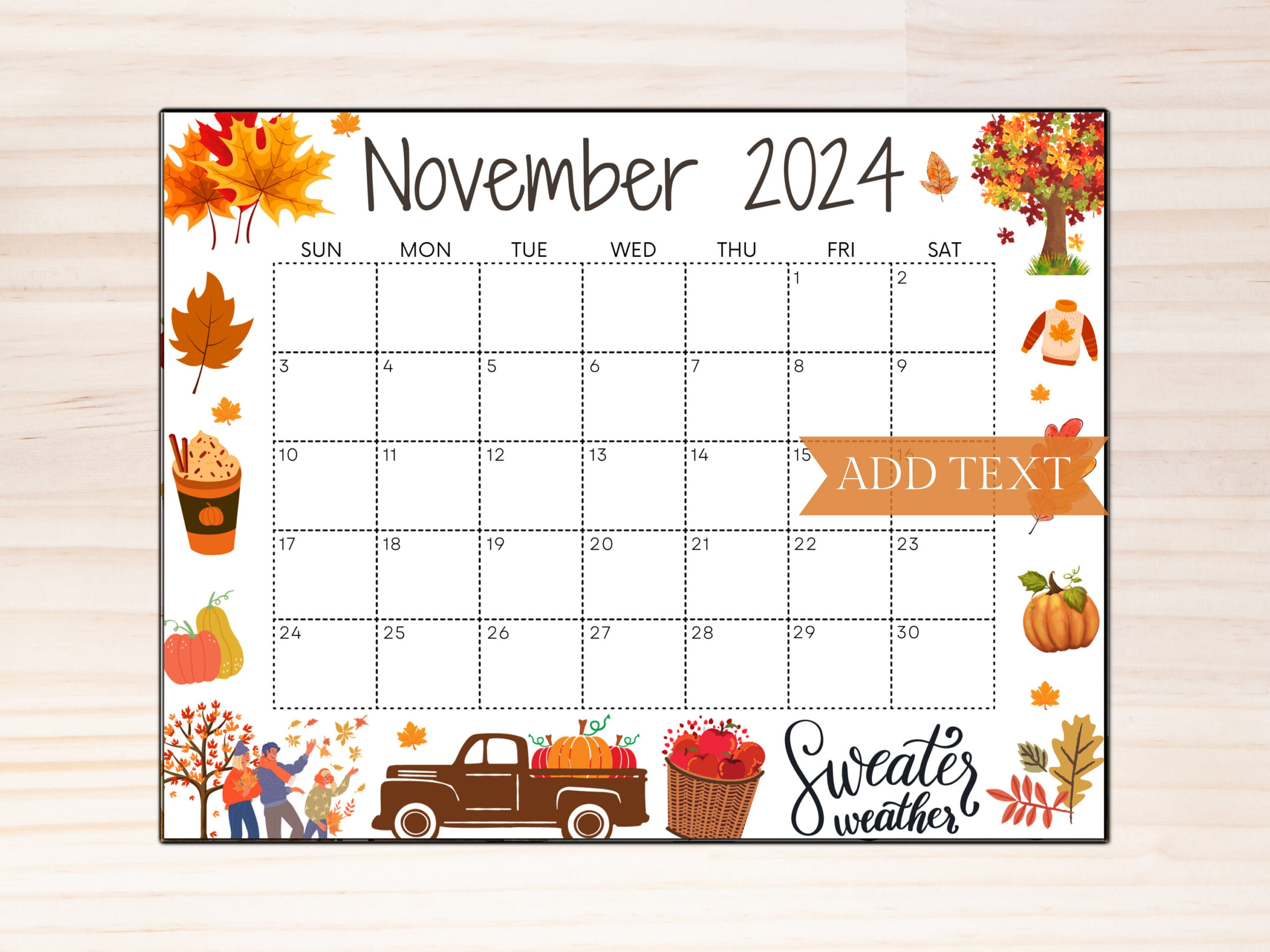 Editable November 2024 Calendar, Printable Fall Calendar, Wall | 2024 November Calendar Printable With Holidays