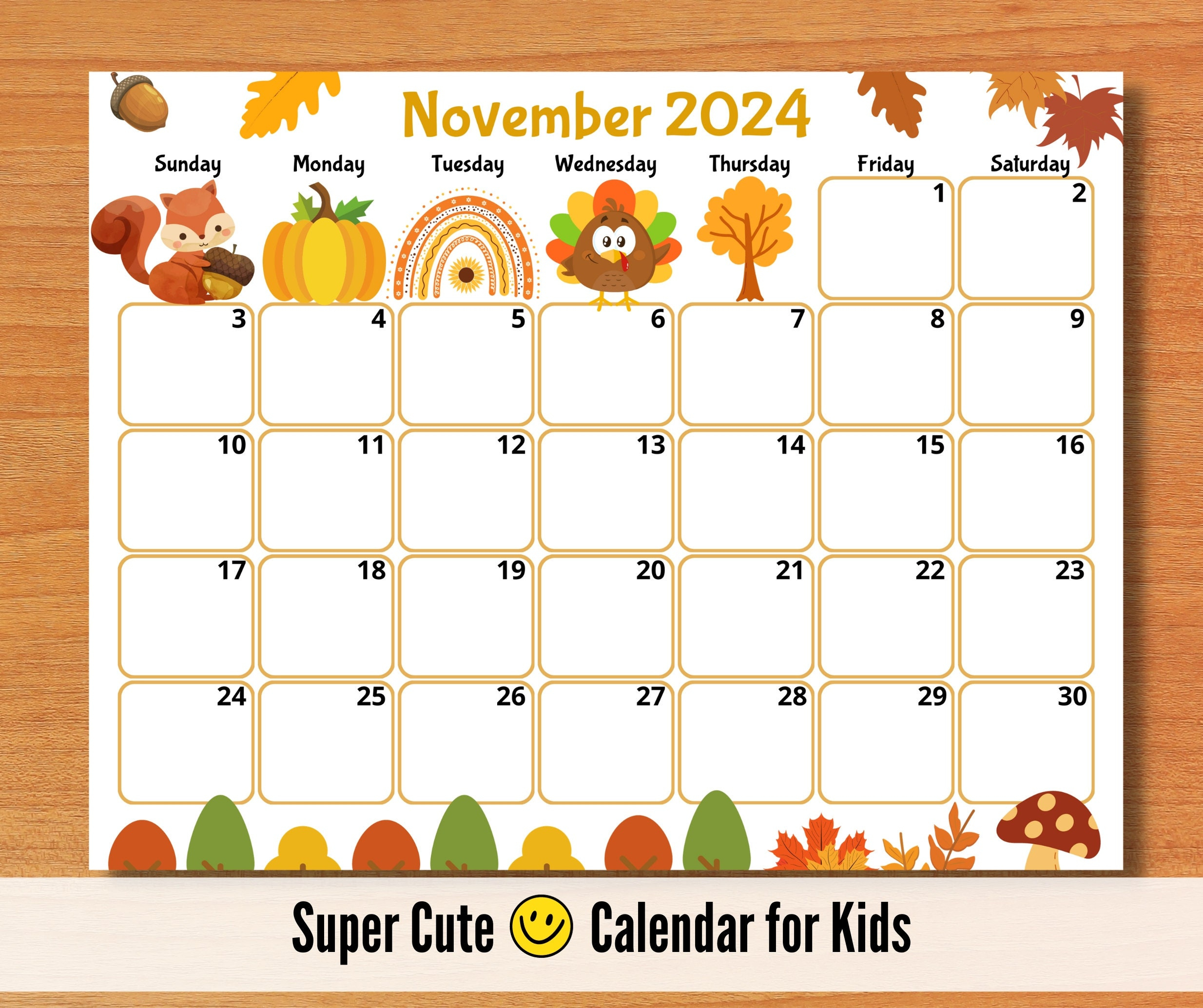 Editable November 2024 Calendar, Printable Kid Calendar 2024 | 2024 November Calendar Printable Free Kids