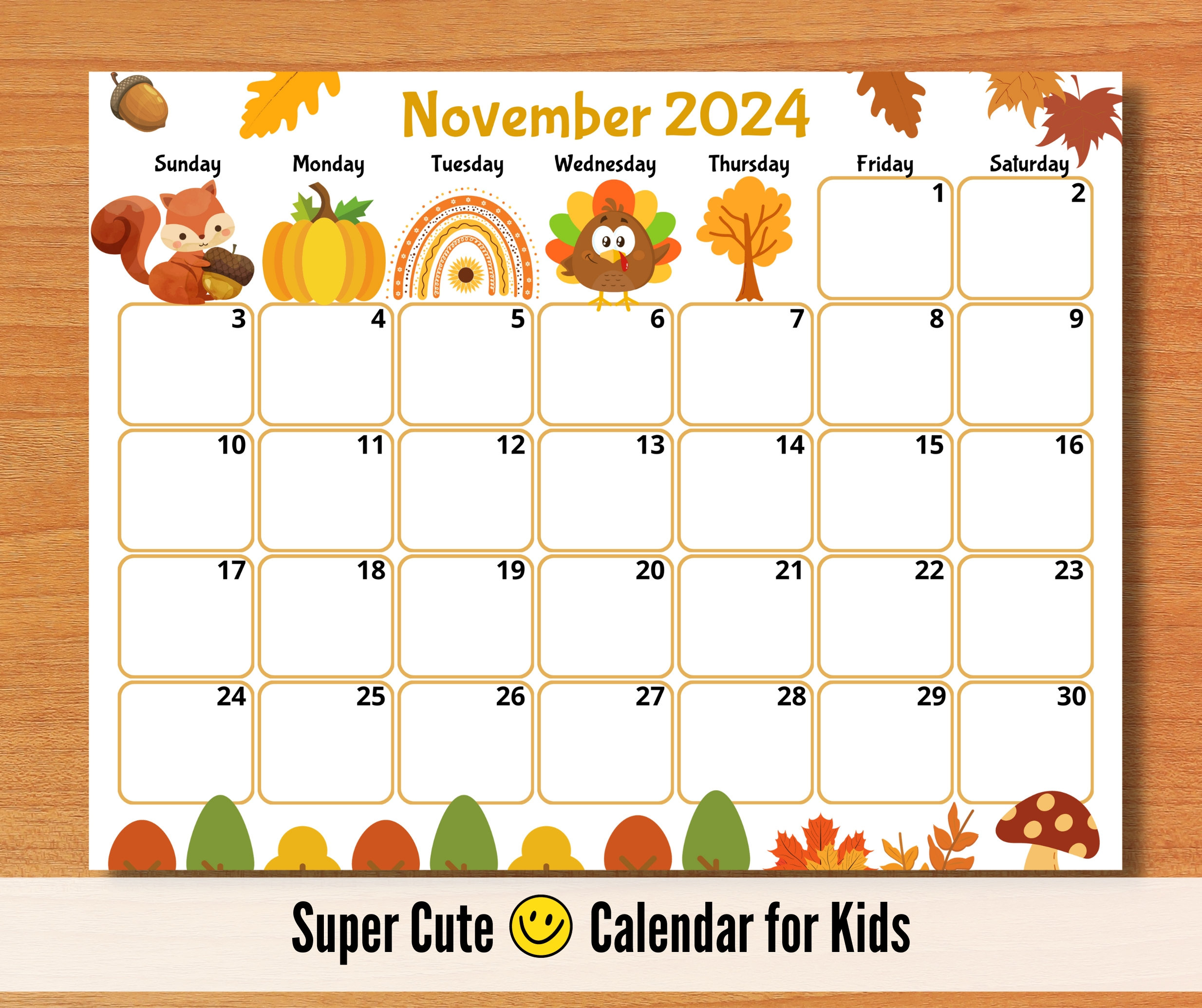 Editable November 2024 Calendar, Printable Kid Calendar 2024 | Printable November 2024 Calendar For Kids