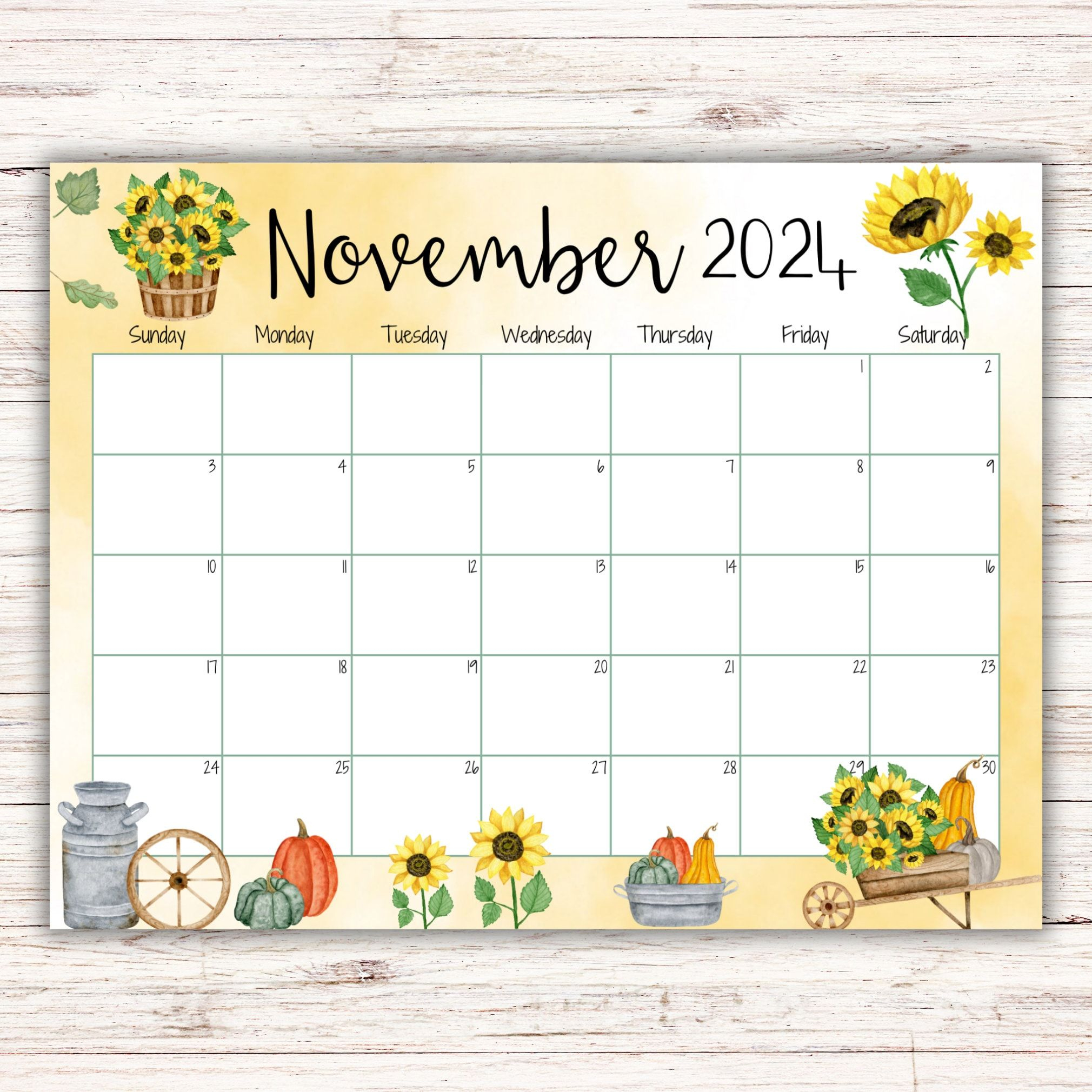 Editable November 2024 Calendar, Printable Planner, Fillable | Bullet Jurnal Printable Calendar November 2024