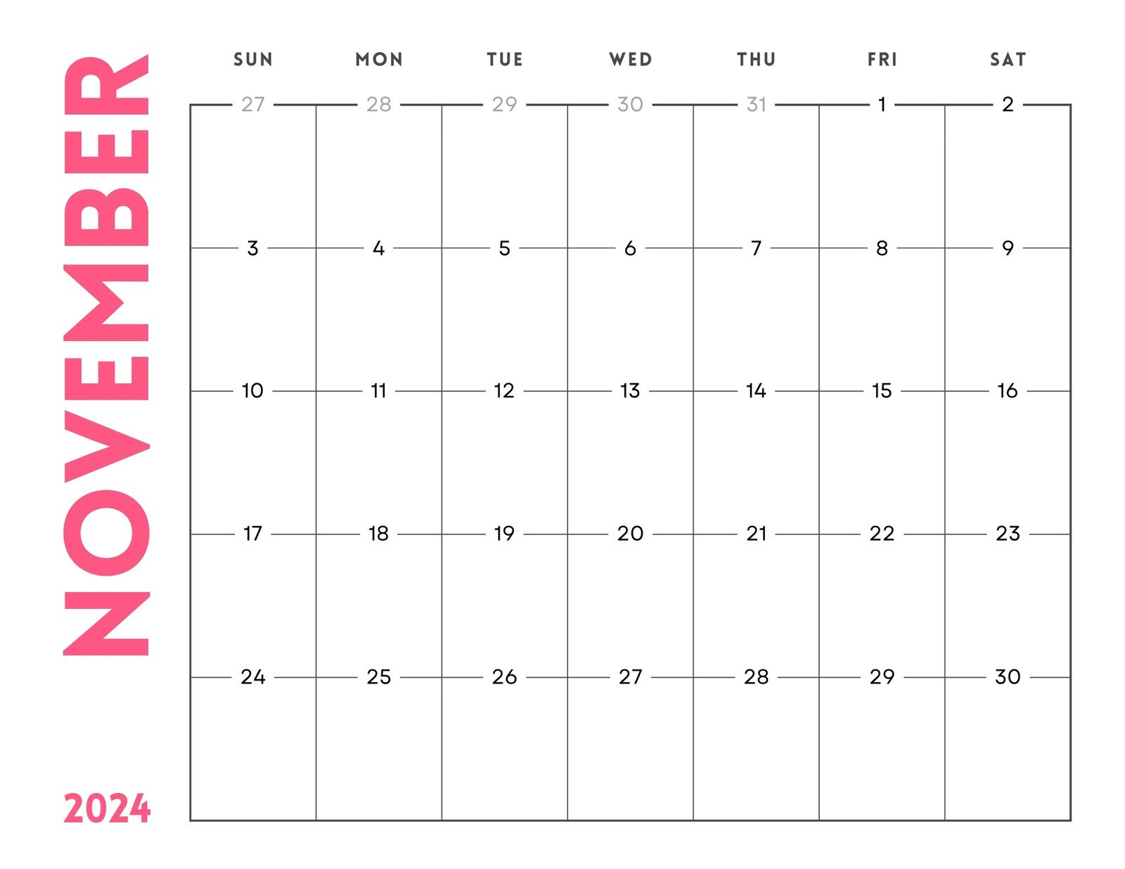 Free And Printable November 2024 Calendar Templates | Canva | 2024 And 2024 Calendar Printable November