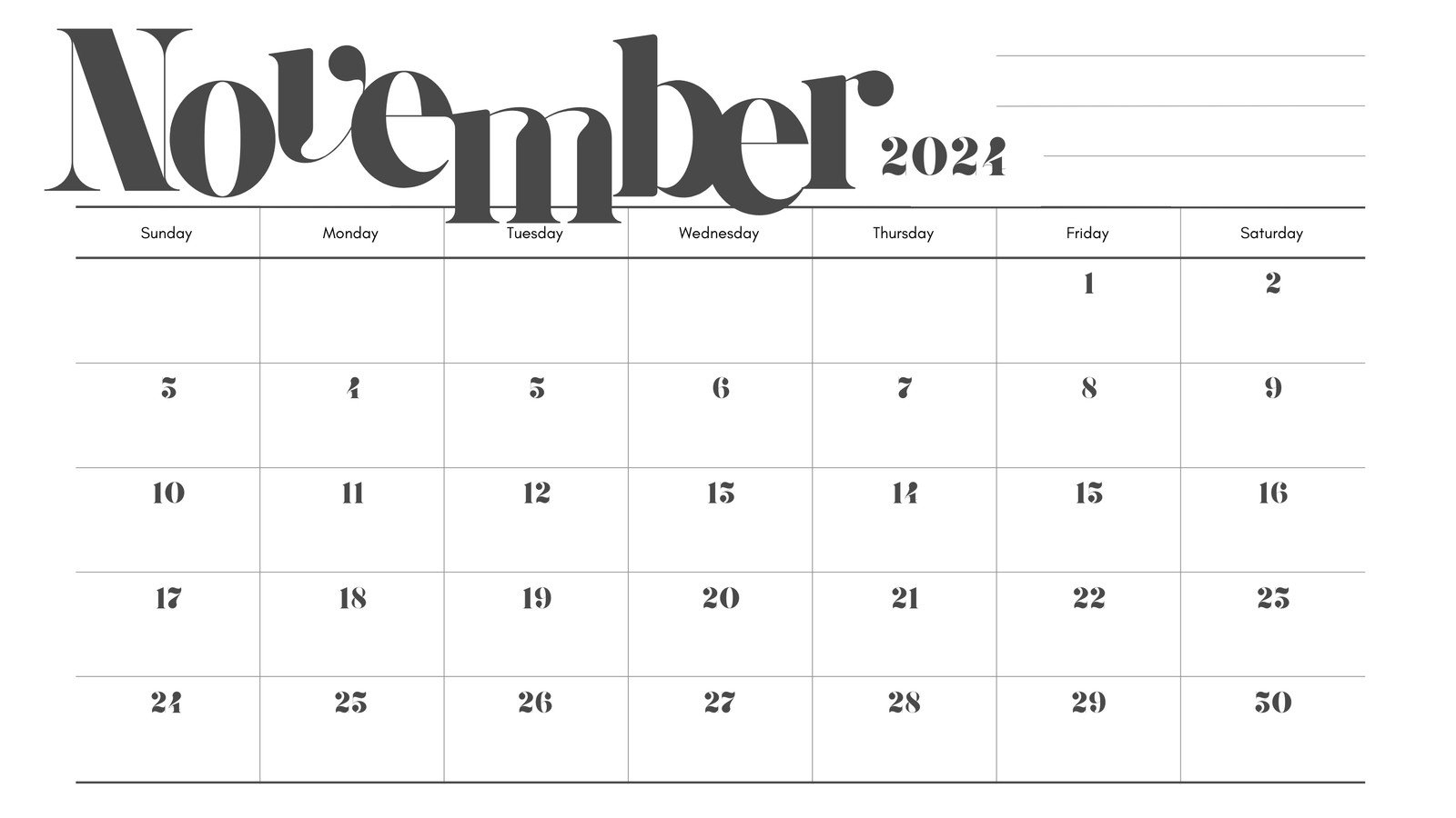 Free And Printable November 2024 Calendar Templates | Canva | Bugs Printable Calendar November 2024