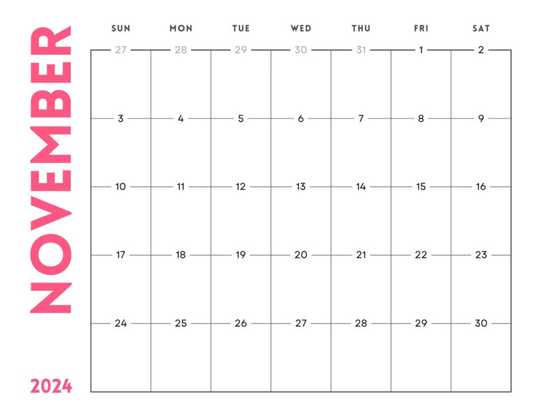 Free And Printable November 2024 Calendar Templates | Canva | Calendar Matching Task November 2024 Printable