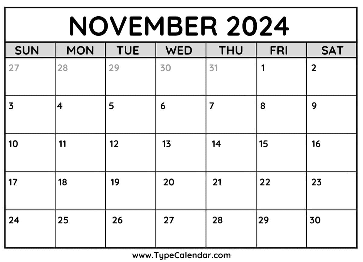 Free November 2024 Calendar Printable | Printable November 2024 Calendar To Fill Printer Paper