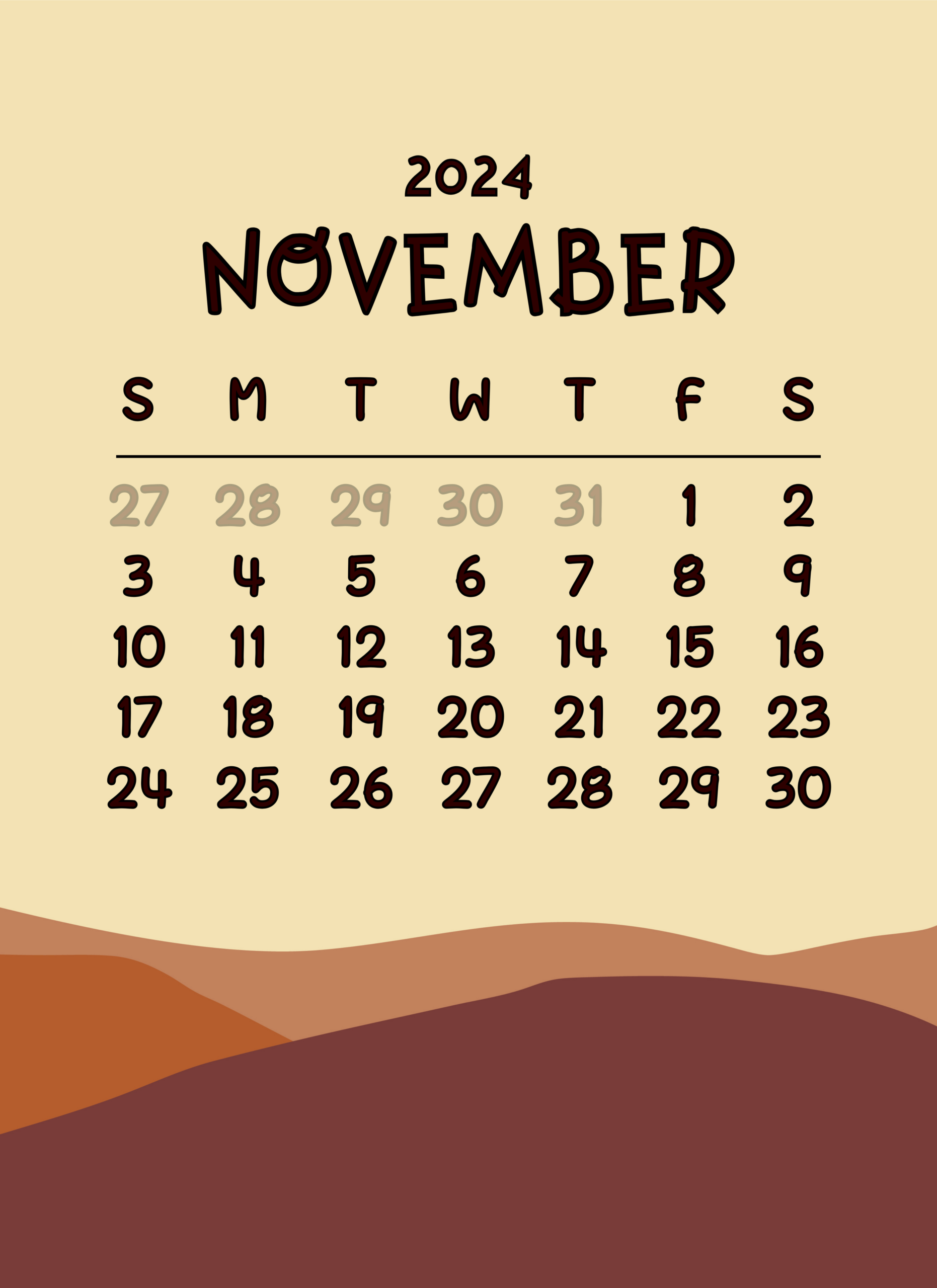 Monthly Calendar 2024, November Calendar 2024, November 2024 | Printable November 2024 Calendar Pinterest