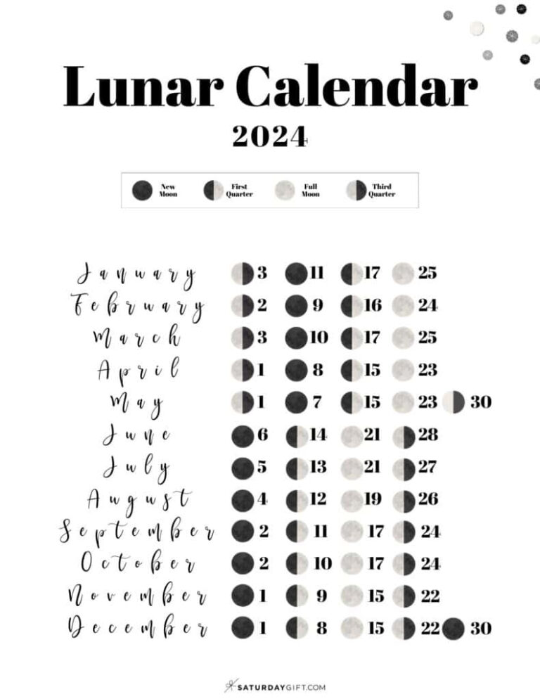 Moon Phase Calendar - Cute &amp; Free Printable 2024 Lunar Calendar | Printable Moon Phases Calendar November 2024