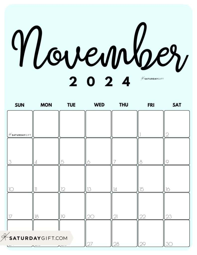 November 2024 Calendar - 20 Cute &amp;amp; Free Printables | Saturdaygift | Astrology Calendar November 2024 Printable