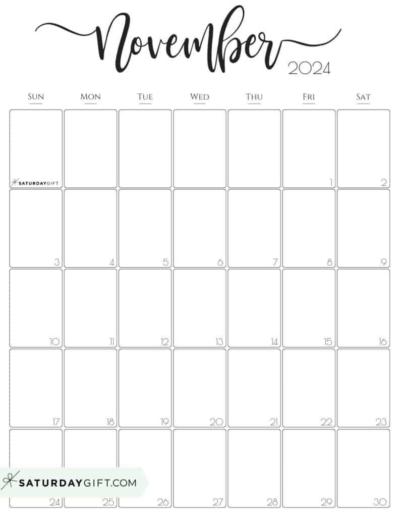 November 2024 Calendar - 20 Cute &amp;amp; Free Printables | Saturdaygift | November 2024 Calendar Printable Vertical