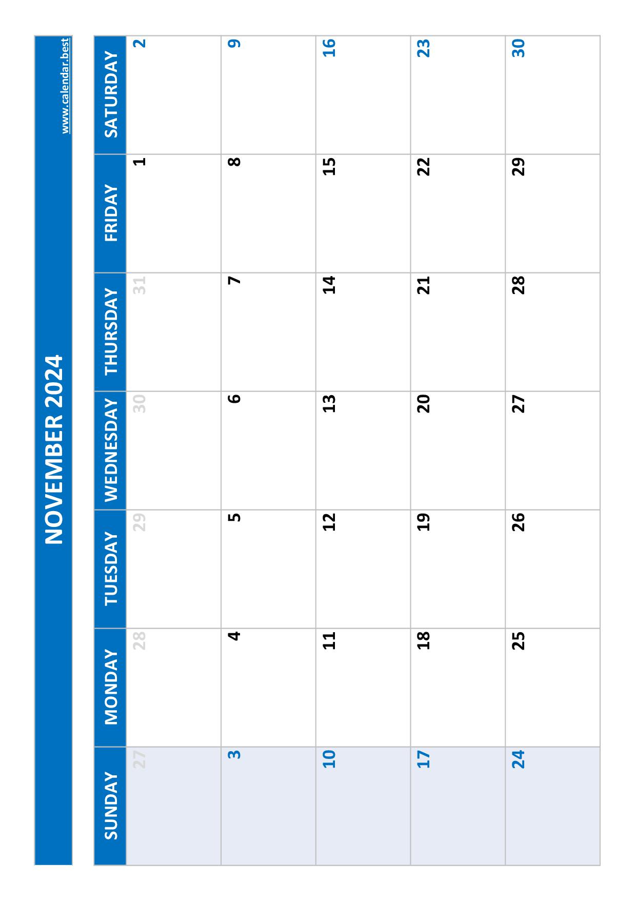 November 2024 Calendar -Calendar.best | Printable Weekly Calendar November 2024