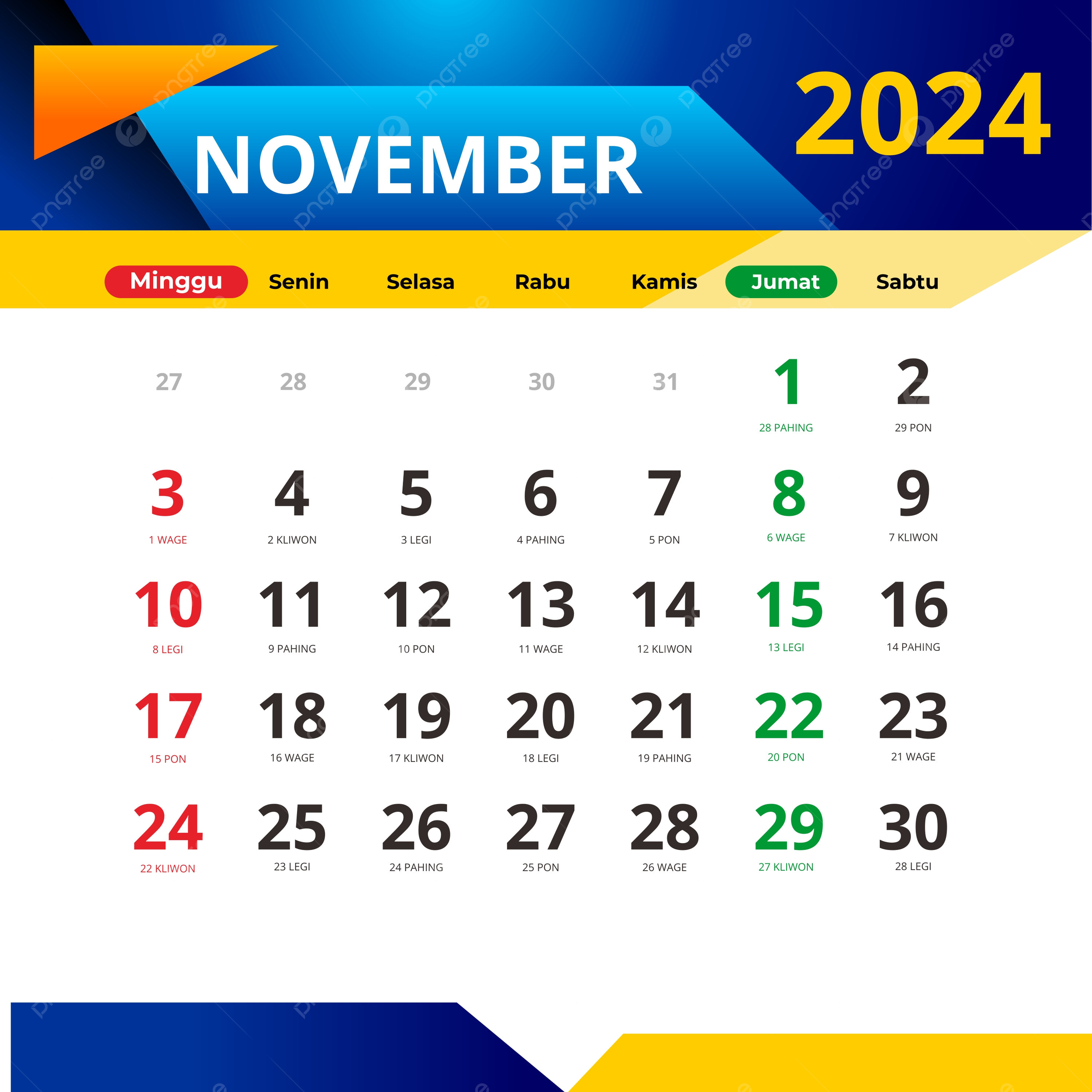 November 2024 Calendar Complete With Red Dates Vector Template | Printable Red Calendar November To December 2024