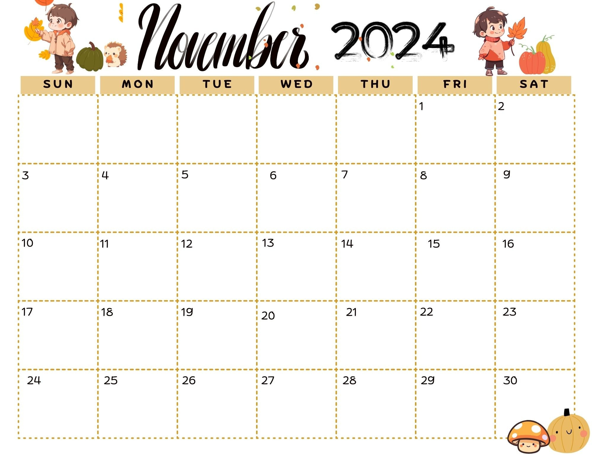 November 2024 Calendar Digital, Printable - Etsy Canada | Printable November 2024 Calendar Canada