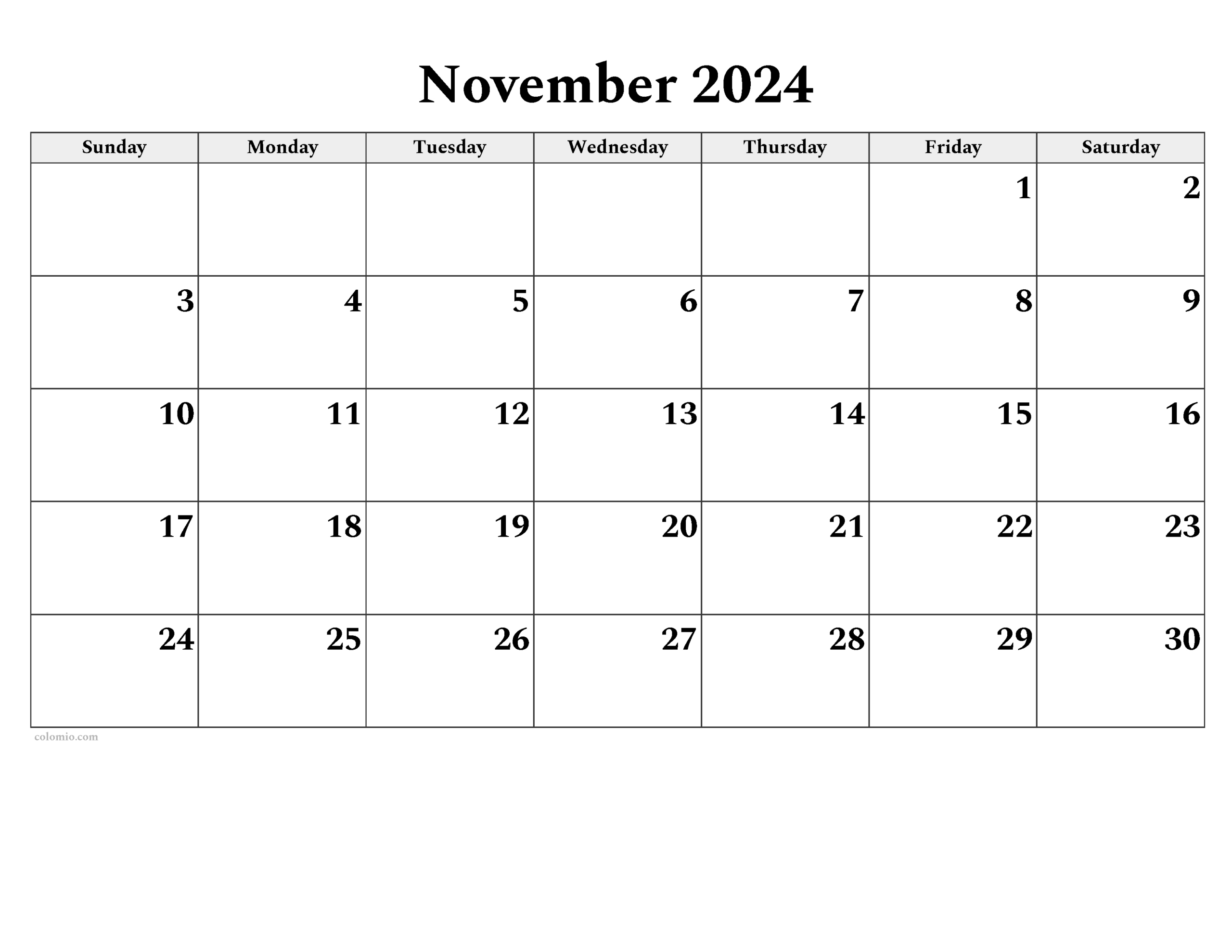 November 2024 Calendar | Free Printable Pdf, Xls And Png | 2024 November Landscape Printable Calendar