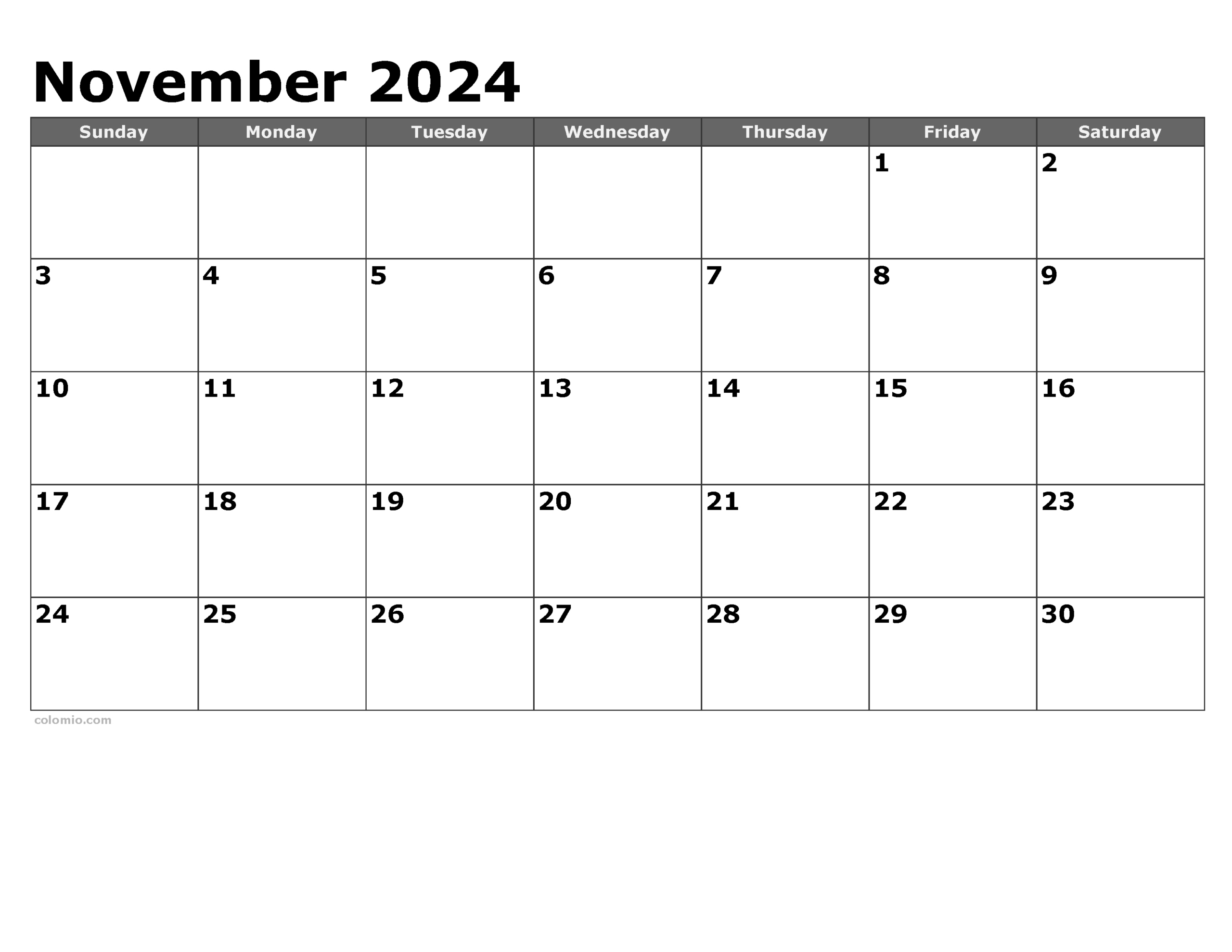 November 2024 Calendar | Free Printable Pdf, Xls And Png | Black November 2024 Calendar Printable