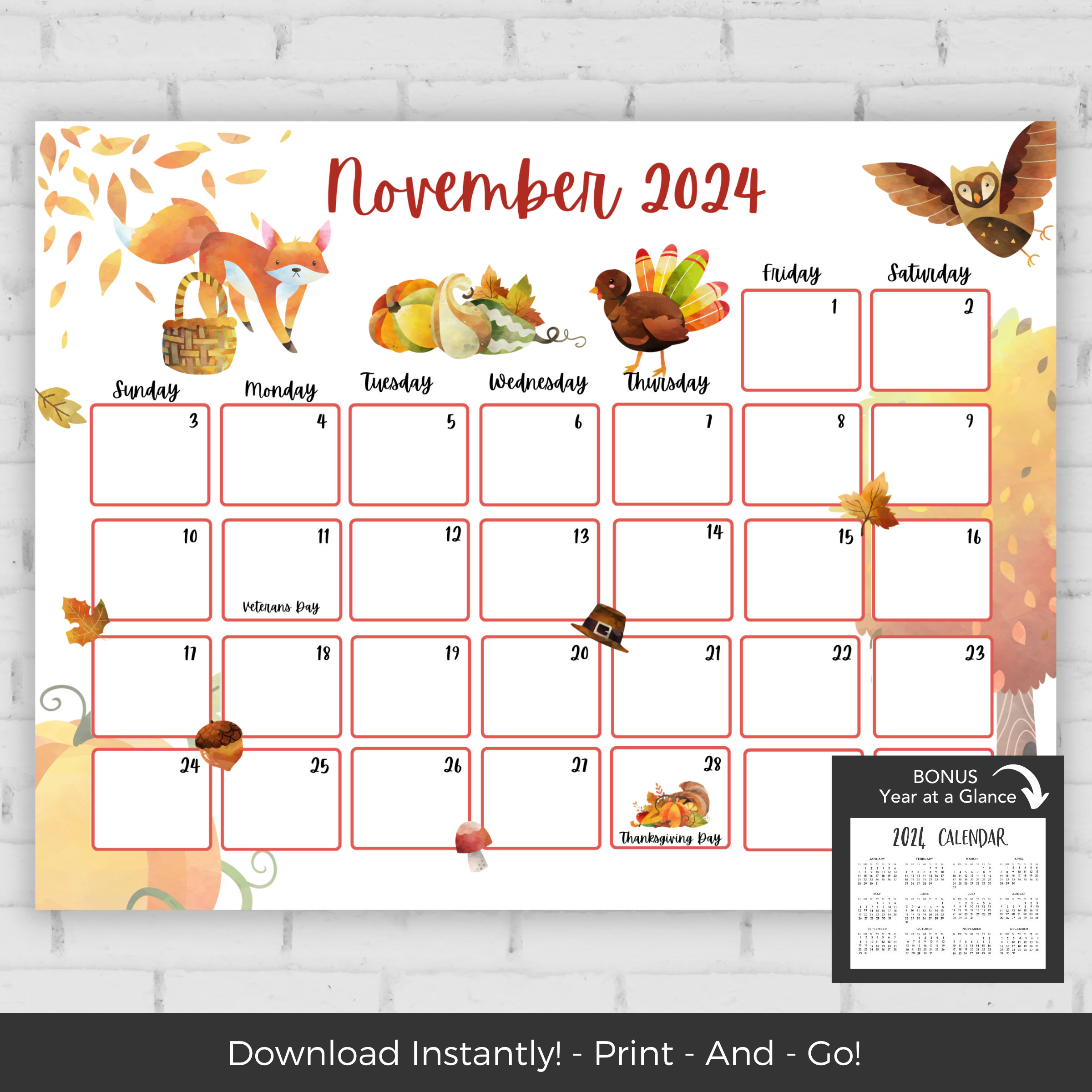 November 2024 Calendar, Kids Calendar Printable, Calendar 2024 | Bugs Printable Calendar November 2024