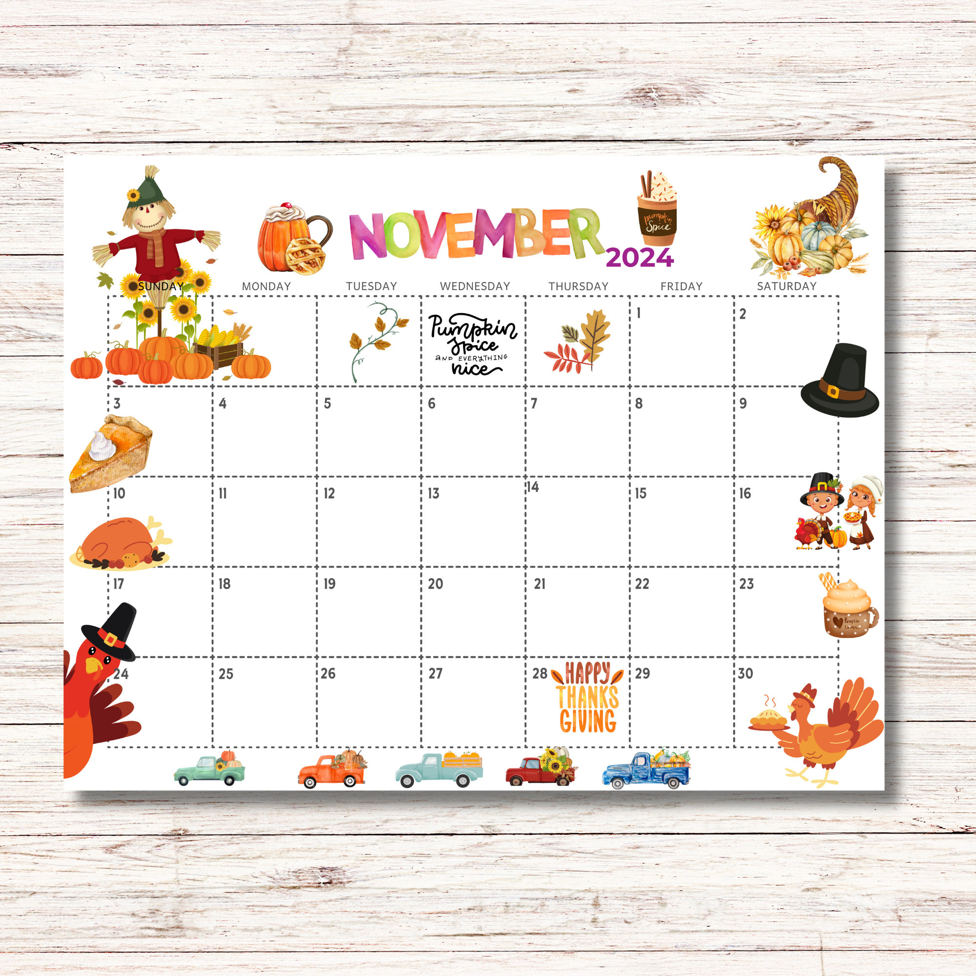 November 2024 Calendar Printable Kids Calendar 2024 Calendar Classroom School November Monthly Planner Kids Calendar Template Thanksgiving | November 2024 Calendar Printable