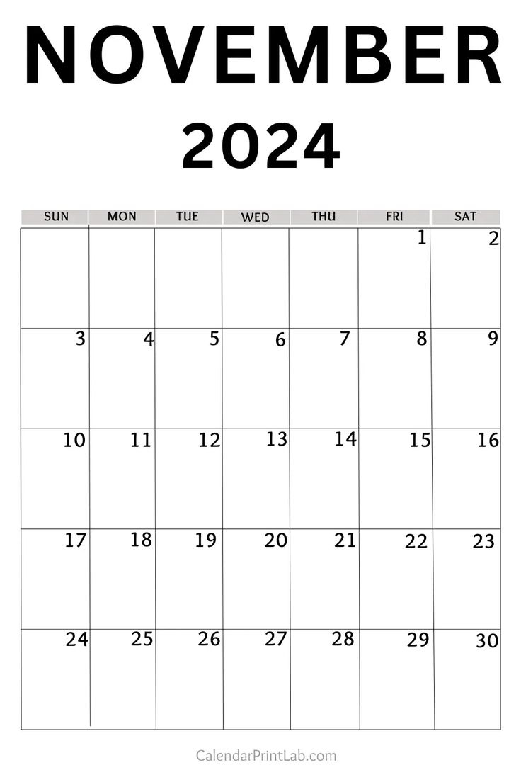 November 2024 Calendar Printable | November 2024 Calendar Printable Vertical