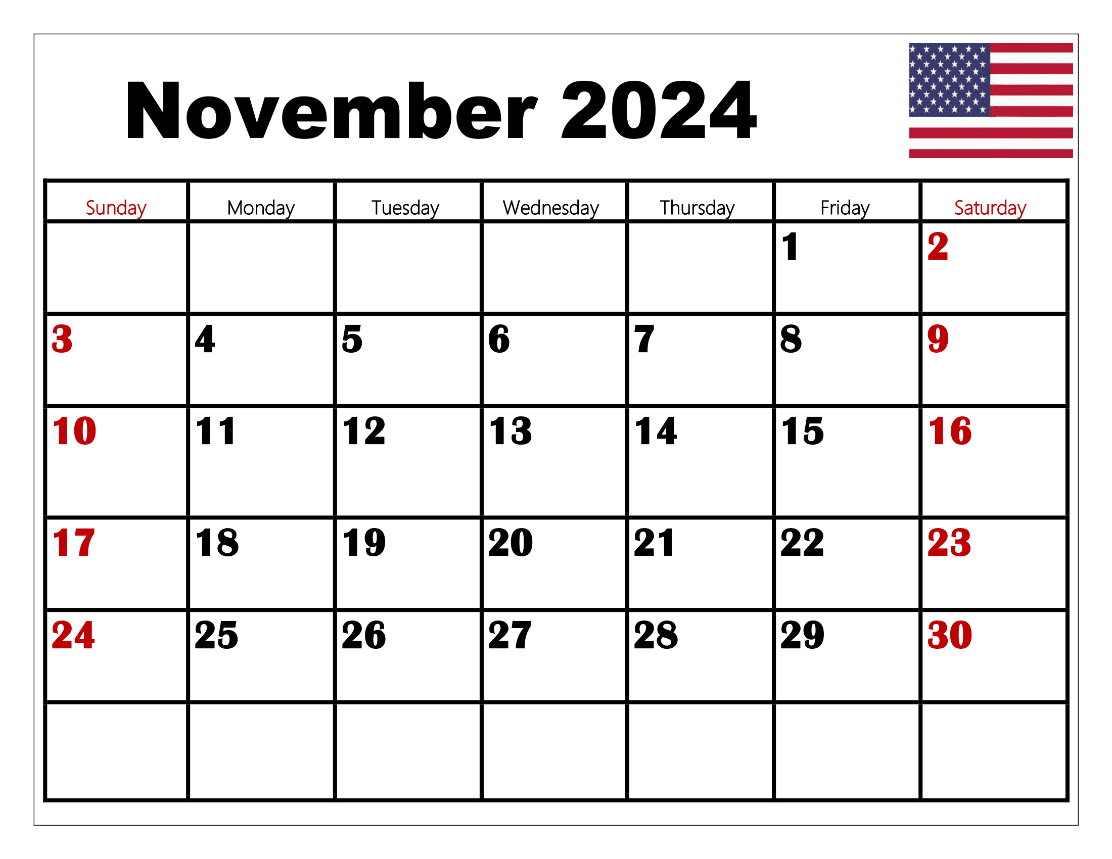 November 2024 Calendar Printable Pdf Template With Holidays | 2024 November Calendar Printable With Holidays